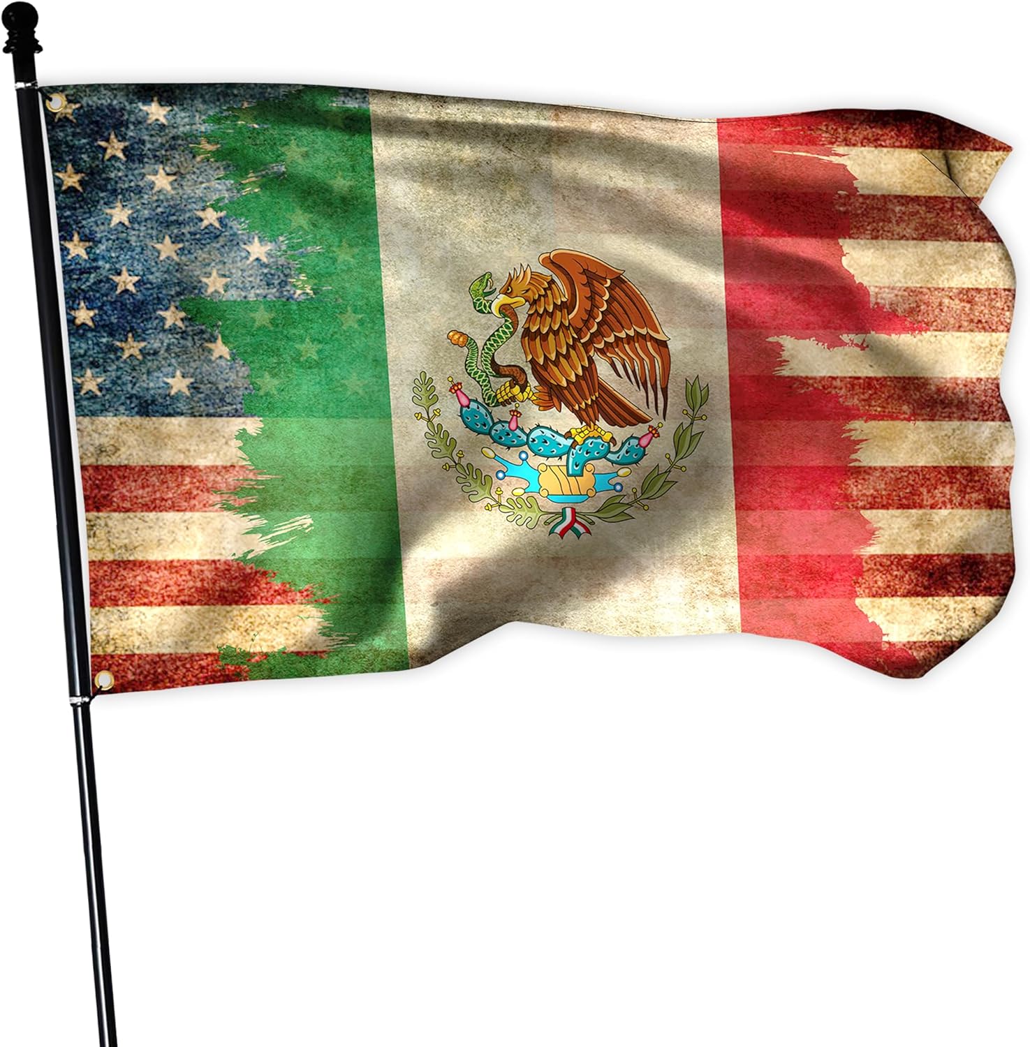 Bandera de México de 3 x 5 pies, bandera retro de la amistad mexicano-americana de doble cara para casa, interior y exterior, pancarta patriótica