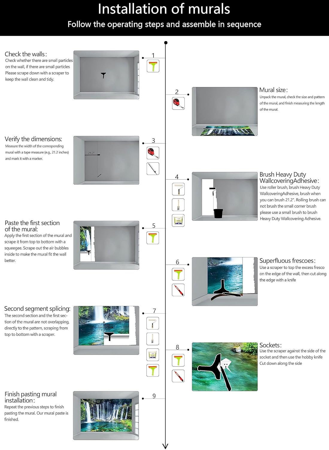 WFBHUA – Mural de pared con diseño de cascada verde, naturaleza, lago, paisaje, decoración para baño, sala de estar, dormitorio (no se puede
