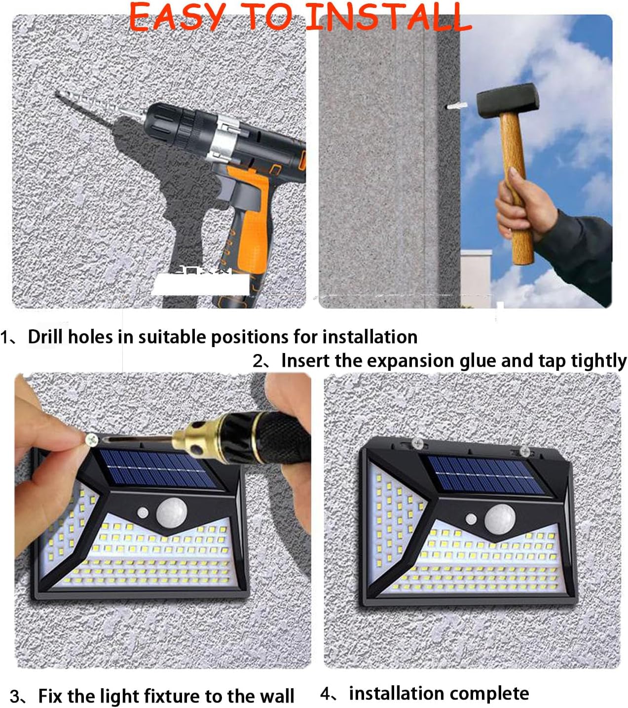 SUNNER THINKEN Luces solares para exteriores, inalámbricas, con sensor de movimiento, IP65, impermeables, 270, gran angular, 3 modos, 118 LED, para