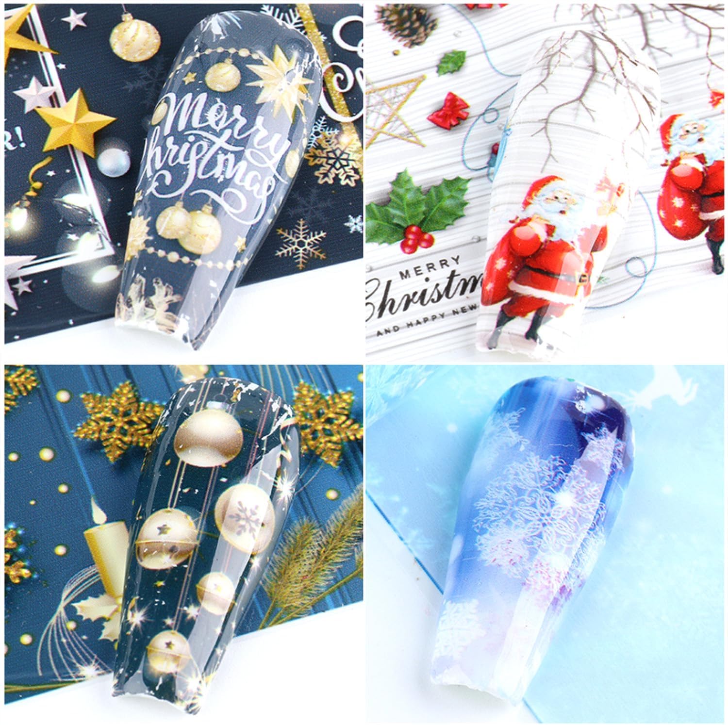 Calcomanías de transferencia de papel de uñas de Navidad, 10 hojas de calcomanías de arte de uñas de Navidad, calcomanías de invierno, Papá Noel,