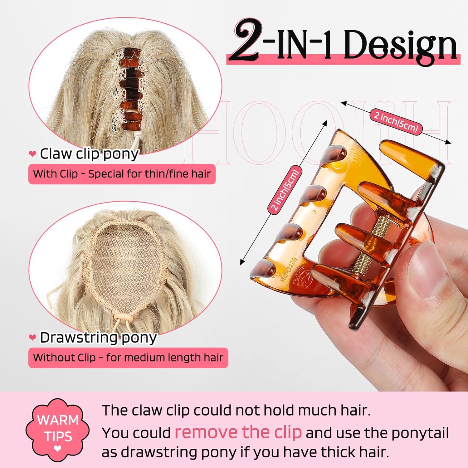 HOOJIH Extensión de cola de caballo con clip de garra, cola de caballo corta de 9 pulgadas, extensiones de cabello rizado ondulado y grueso,