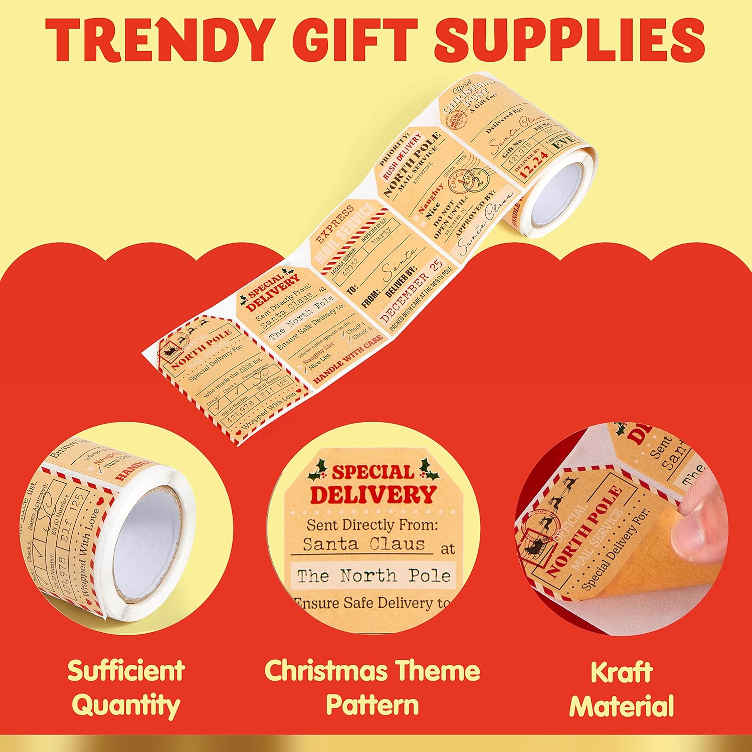 JOYIN 120 etiquetas de regalo de Navidad de 2.2 x 3.1 pulgadas, etiquetas autoadhesivas de papel kraft para envoltura de regalos, regalos de fiestas