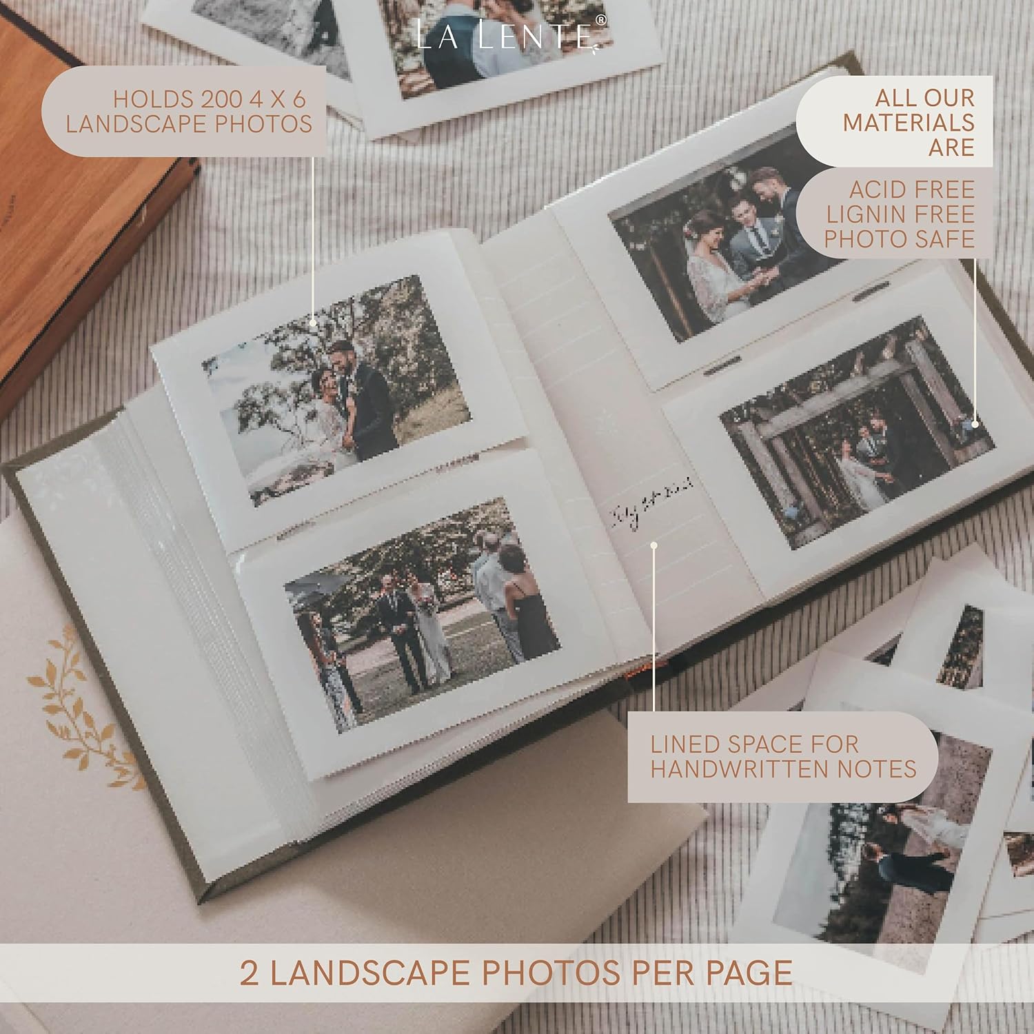 Álbum de fotos de lino de lujo con bolsillos seguros para fotos, encuadernado tradicional, 200 bolsillos para fotos de 4 x 6, libro de fotos para