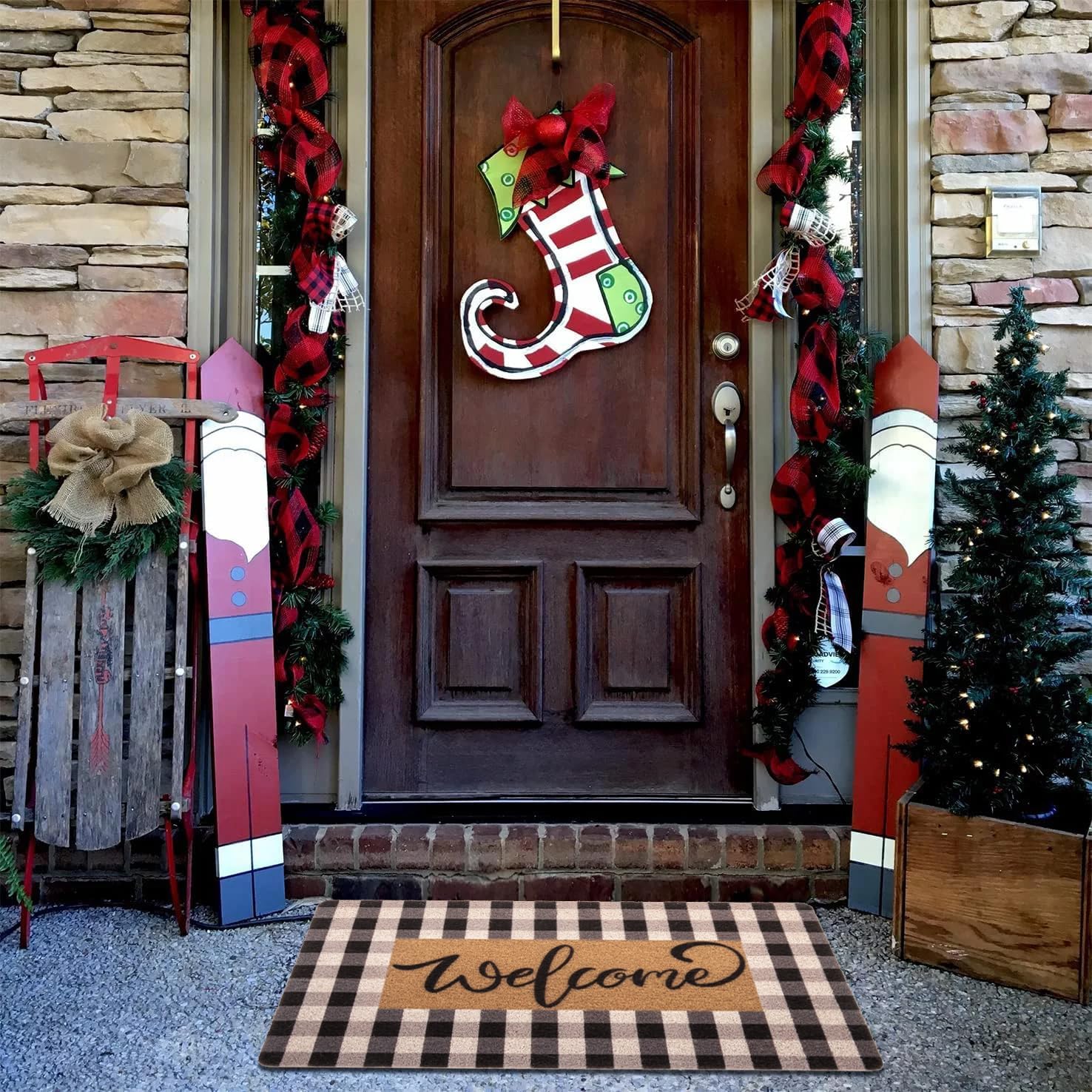 Felpudos de bienvenida de Navidad, tapetes de fibra de coco  Tapete antideslizante para puerta delantera, estación, invierno, Navidad, vacaciones,