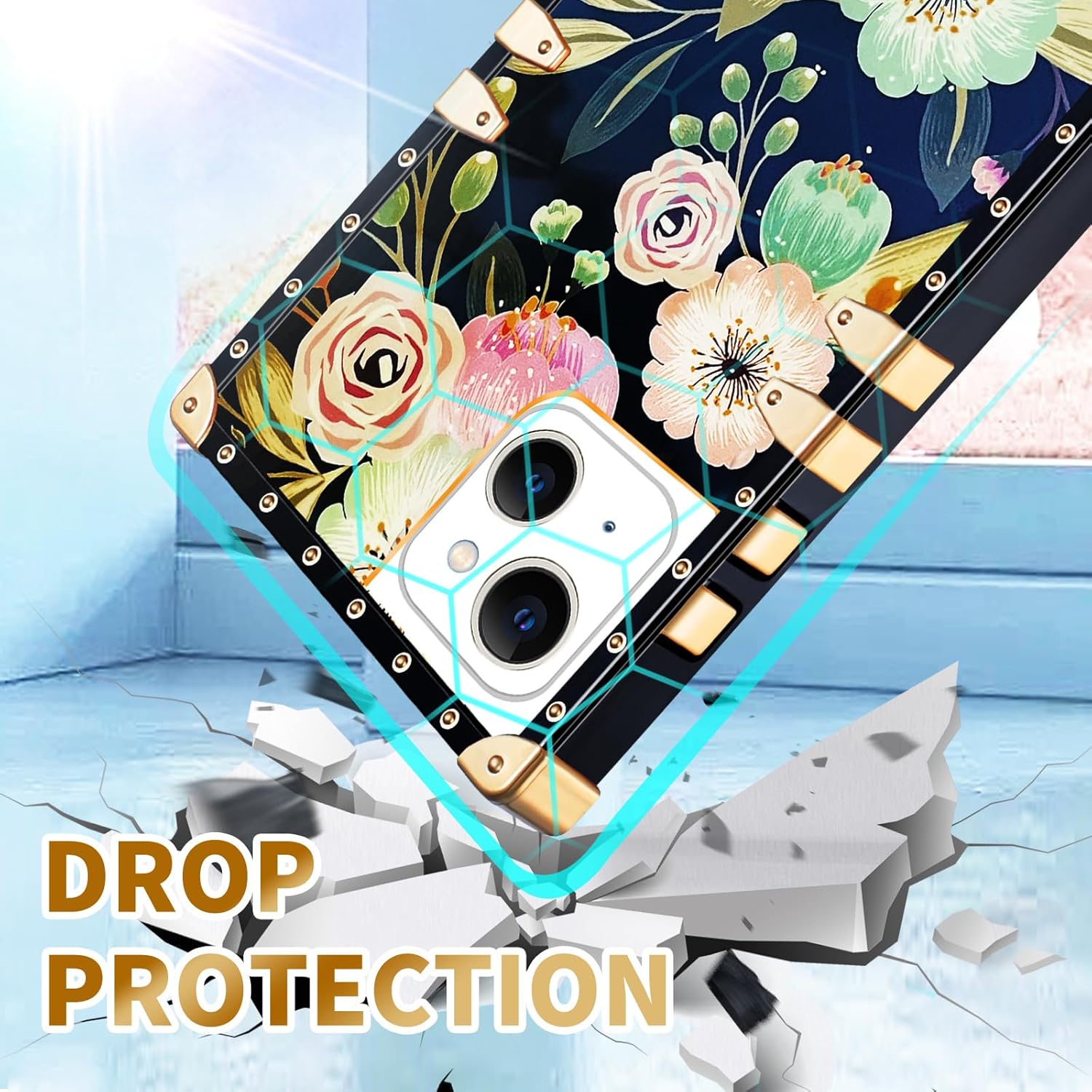 Loheckle Funda para iPhone 15 para iPhone 15 para mujeres y adolescentes, diseño cuadrado a la moda, lindas fundas con soporte de anillo y cordón,