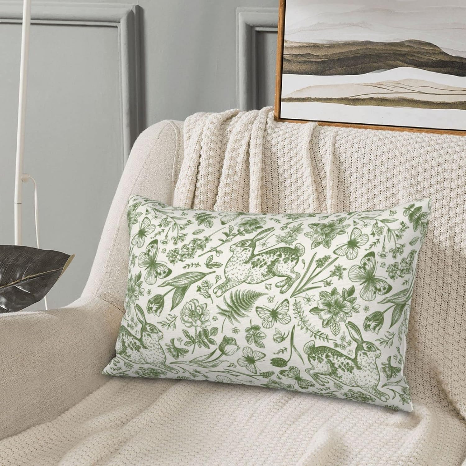 Funda de almohada verde, fundas de almohada florales, decoración de núcleo de cabaña, decoración de habitación Fairycore, decoración botánica,