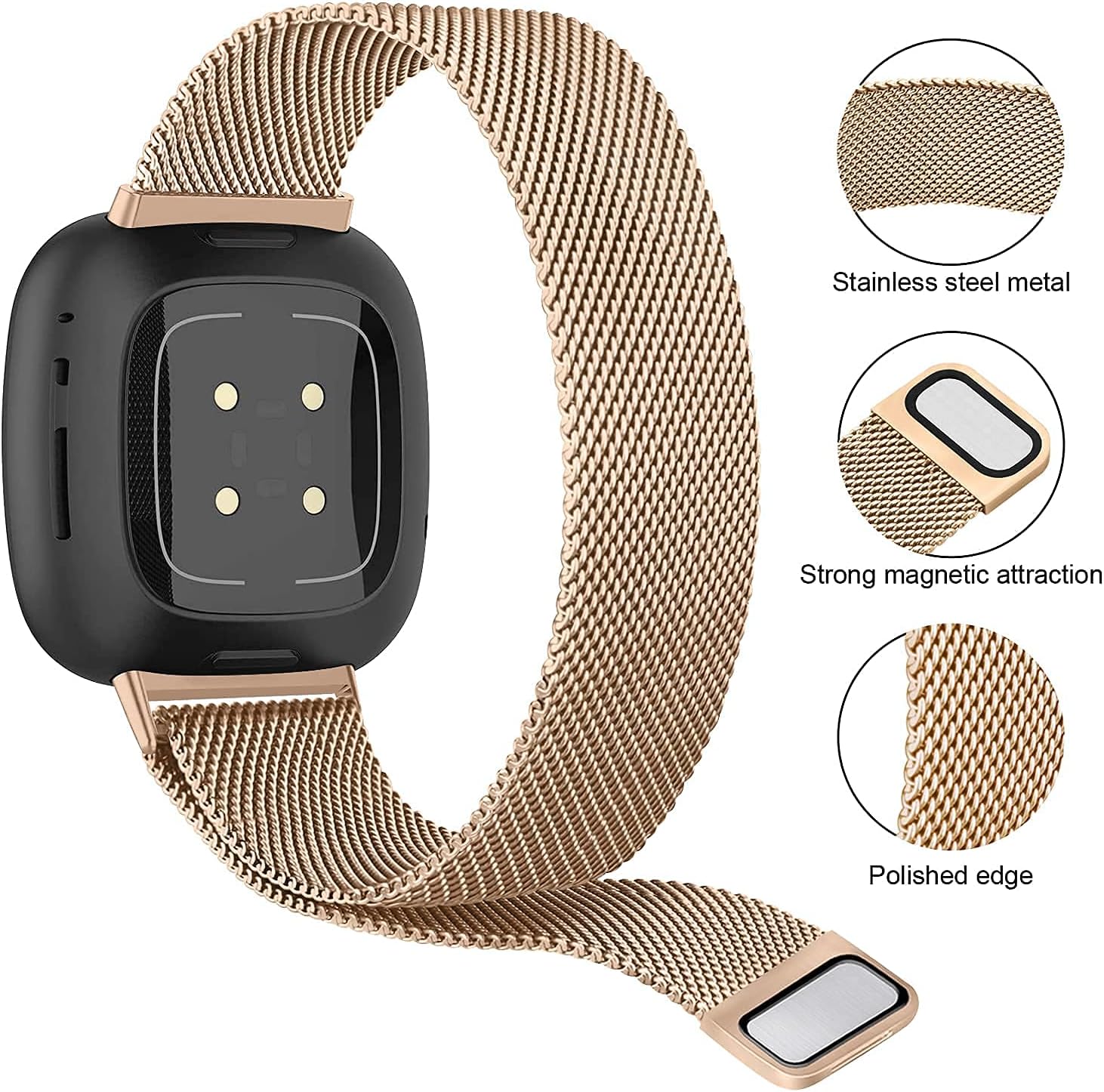 Bandas de metal compatibles con Fitbit Versa 3Versa 4Fitbit SenseSense 2 para mujeres y hombres, correa de malla de acero inoxidable transpirable