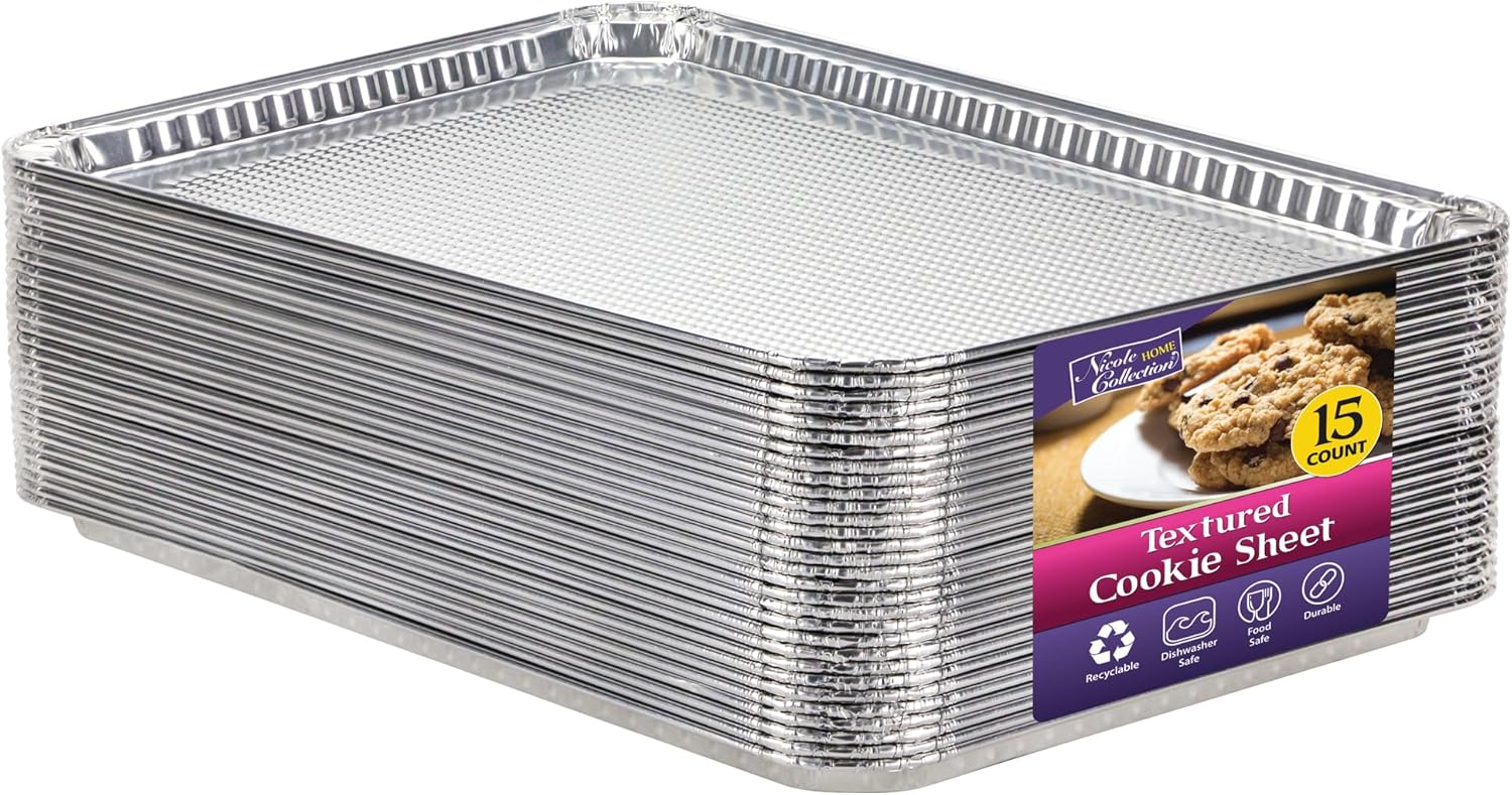 Sartenes de aluminio de tamaño medio texturizado para galletas, 15 unidades, bandejas antiadherentes duraderas para hornear de 15.87 x 11 pulgadas,