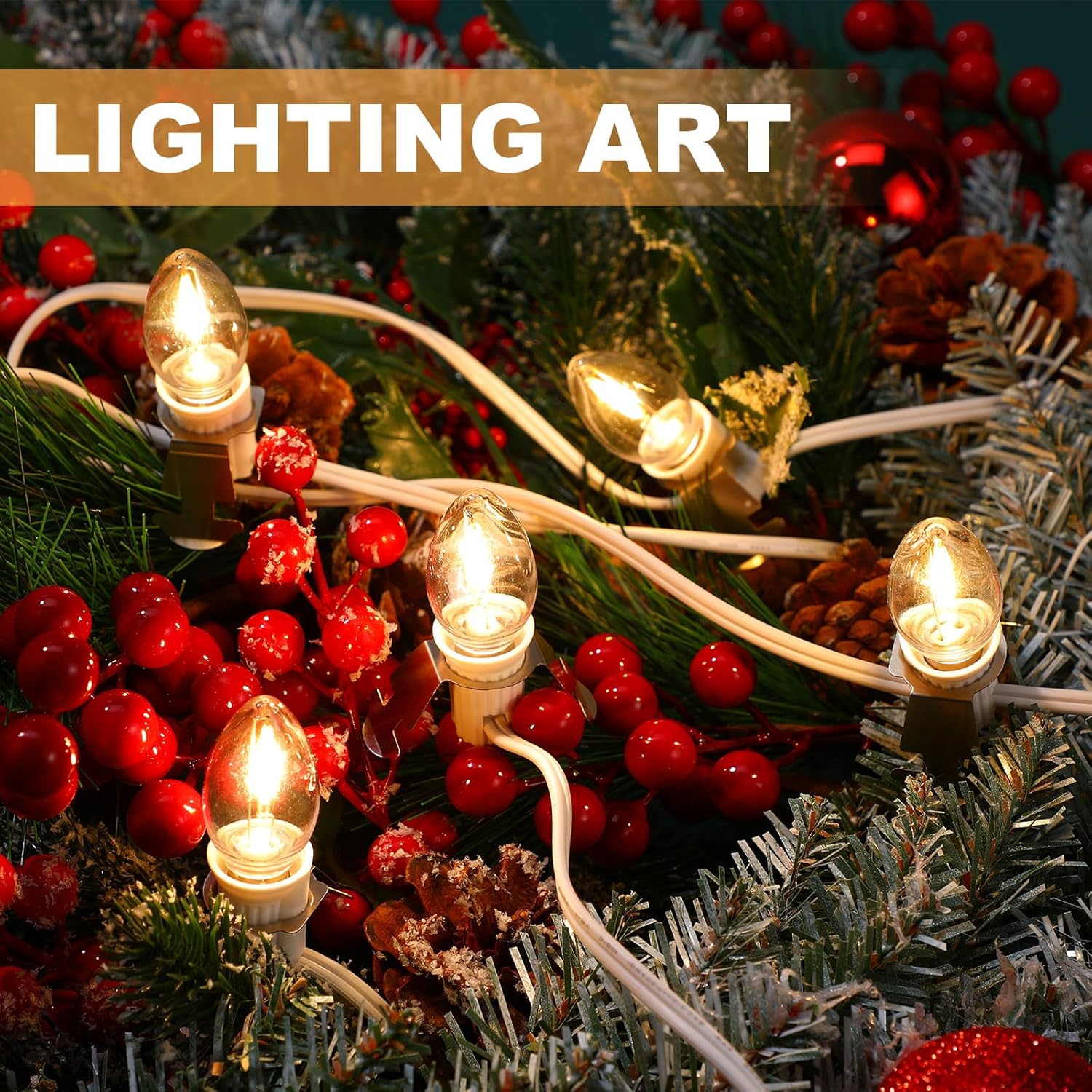8 piezas de cable de accesorios con 5 bombillas LED de luz nocturna de aldea de Navidad, bombillas C7, enchufe de bombilla de 9 pies para decoración