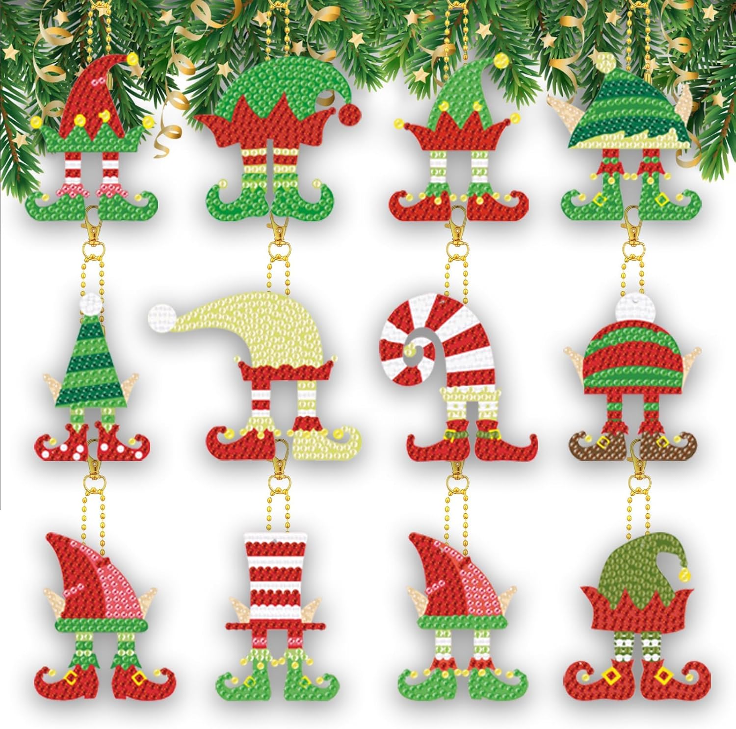 Kit de llavero de pintura de diamante con patas de elfo de Navidad, accesorios de arte de diamante, accesorios de arte de diamantes para bricolaje,