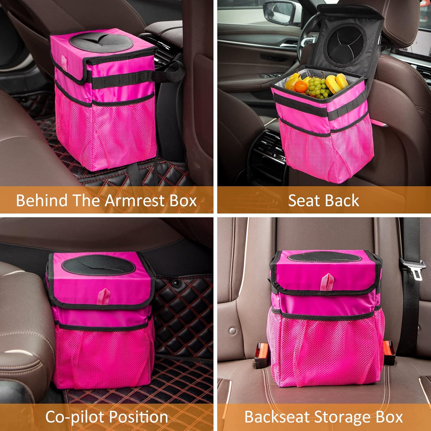 Basurero plegable para automóvil, a prueba de fugas, 2.3 galones, color rosa