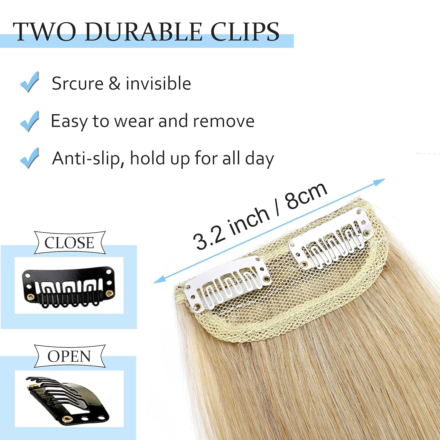 SEGO Extensiones de cabello corto con broches, 4 pulgadas, 100% cabello humano para mujer, con cabello delgado que añade volumen, 1 unidad, 0.28 oz