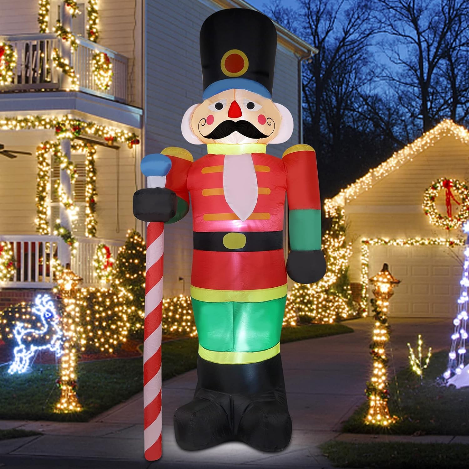 yofit Soldado de cascanueces inflable de Navidad de 8 pies para decoración al aire libre, decoraciones inflables de Santa Soldado con luces LED para