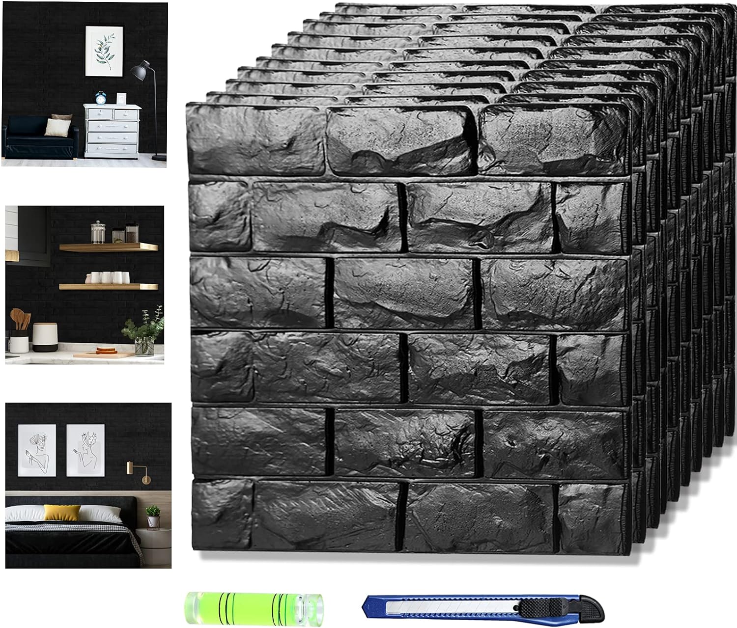 20paneles autoadhesivos 3D impermeables para pared, con ladrillos negros, se pueden pintar, papel tapiz con ladrillos falsos, paneles para