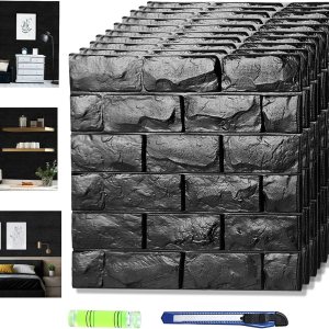 20paneles autoadhesivos 3D impermeables para pared, con ladrillos negros, se pueden pintar, papel tapiz con ladrillos falsos, paneles para 20paneles autoadhesivos 3D impermeables para pared, con ladrillos negros, se pueden pintar, papel tapiz con ladrillos falsos, paneles para