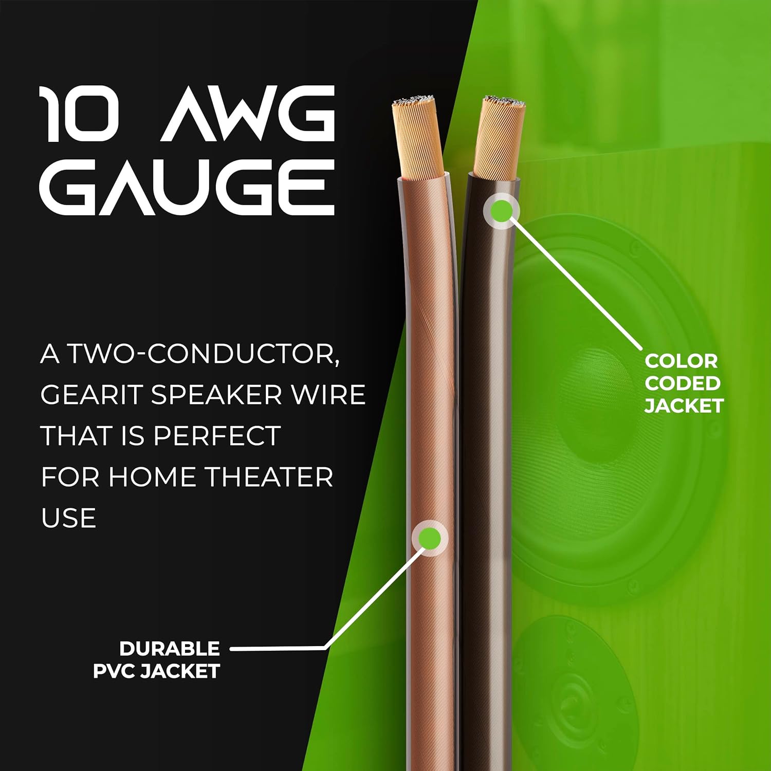 GearIT Cable de altavoz de calibre 10 (100 pies), aluminio revestido de cobre, alambre de cobre de calibre grueso CCA para estéreo, sonido