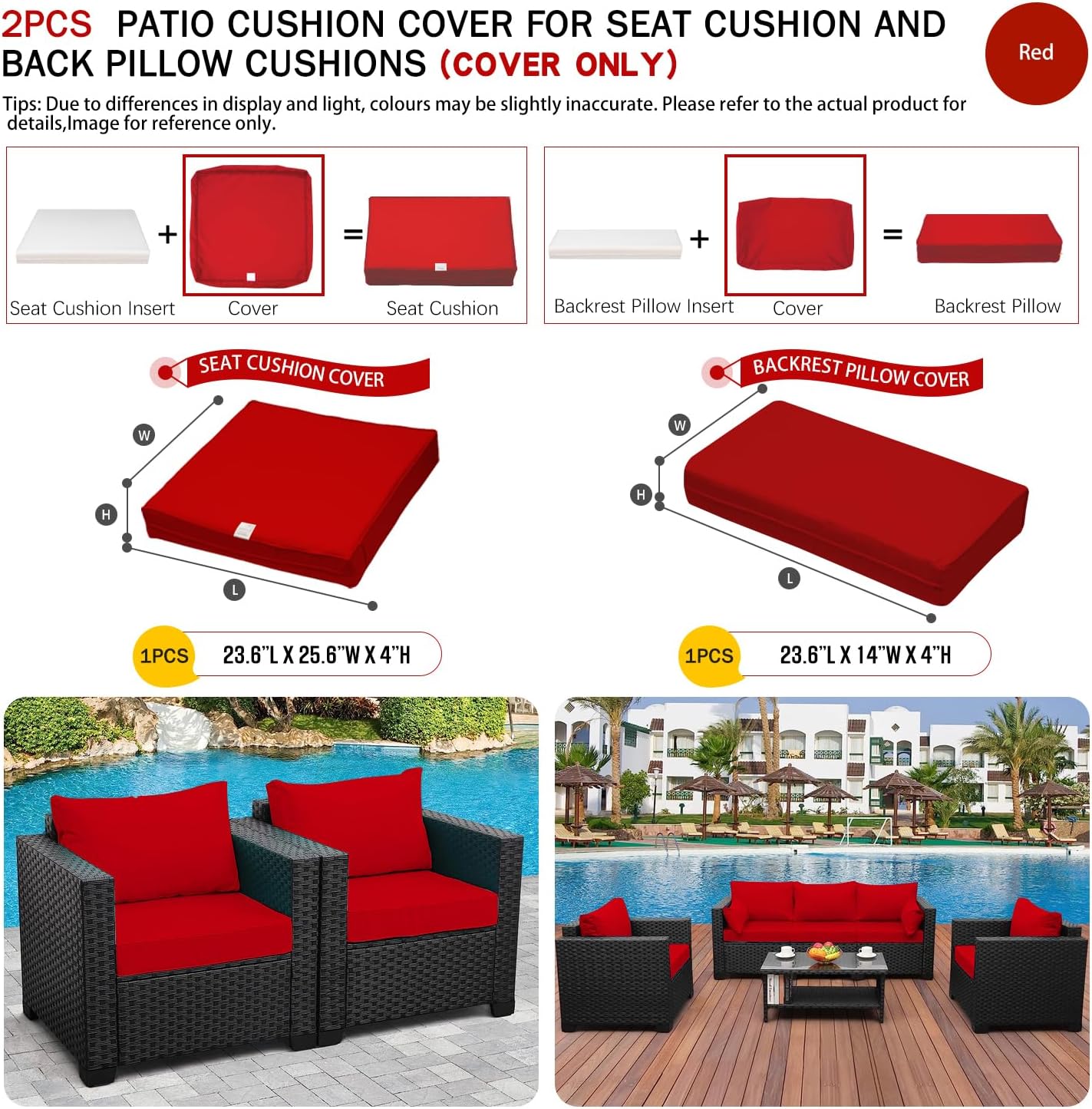 ClawsCover Juego de 2 fundas de repuesto para asiento y respaldo de exteriores para muebles de patio, sofá seccional, duradero, sin decoloración,