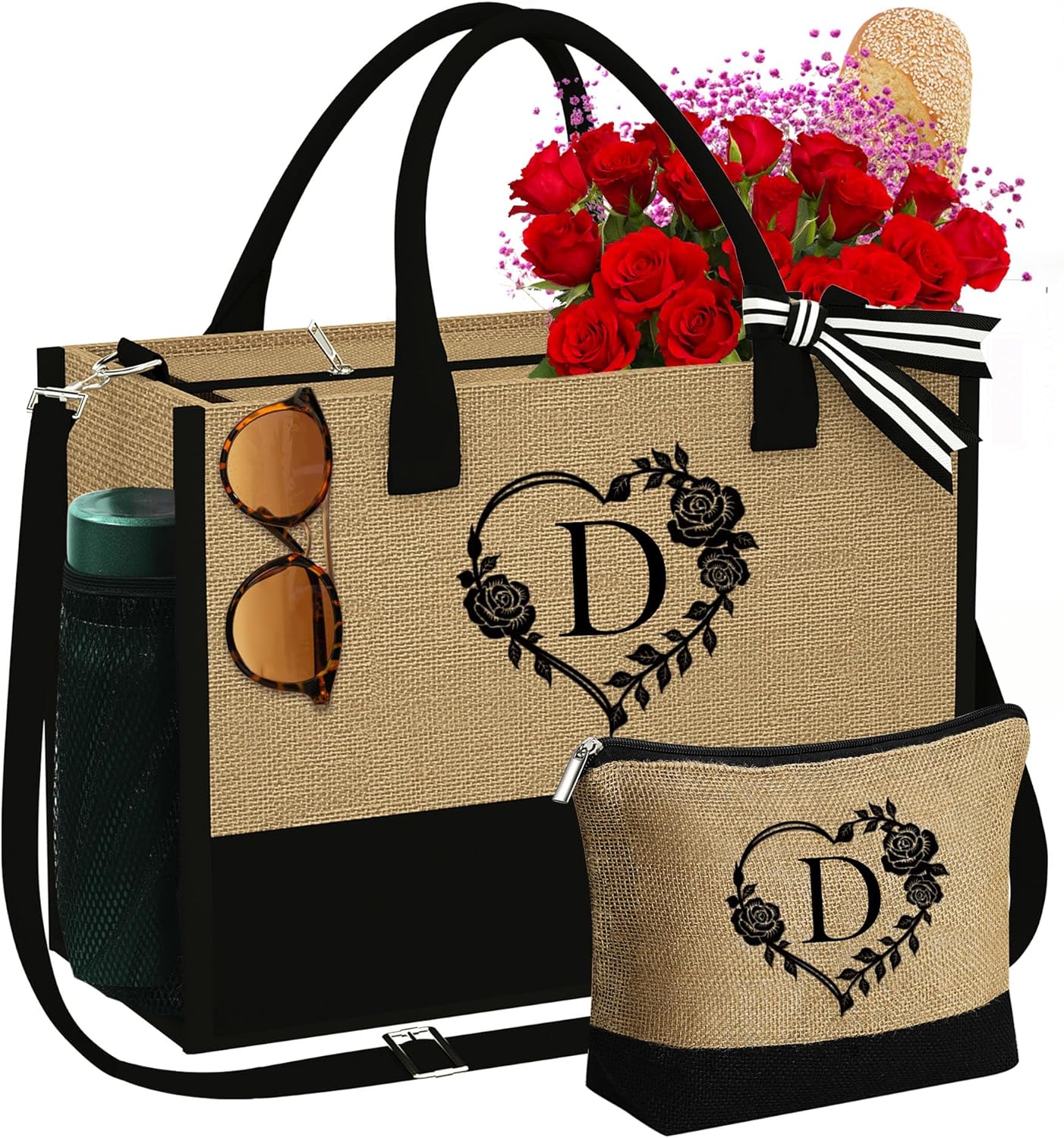 Bolsa de yute para la playa con cremallera, artículos esenciales de viaje para mujeres, amigas, mujeres, cumpleaños, damas de honor, regalos