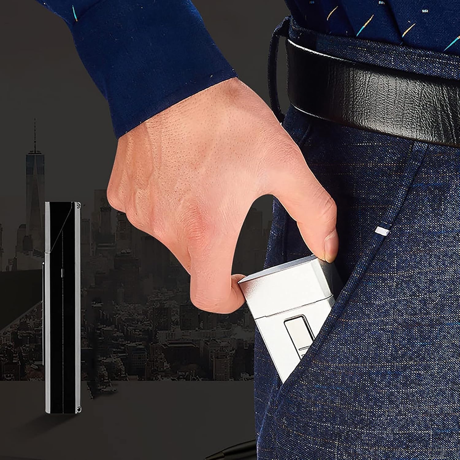 Estuche de cigarrillos 2 en 1 con encendedor eléctrico recargable por USB, paquete de 20 cigarrillos de 3.93 pulgadas, con encendedores sin llama a