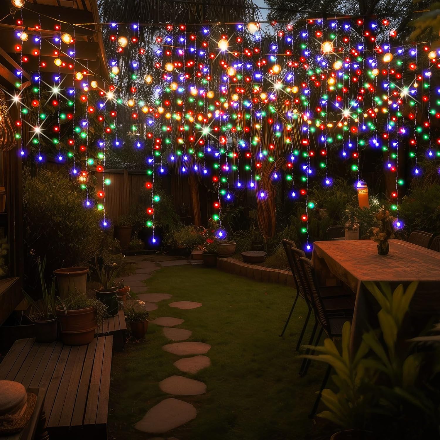 Baquler Luces LED de Navidad de carámbano de 200 pies, decoración al aire libre, 2592 luces LED extralargas parpadeantes, 8 modos, cable