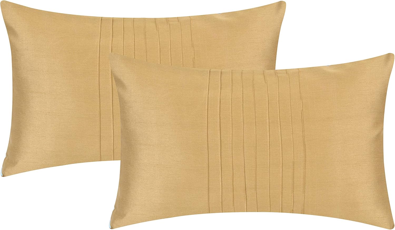 Juego de 2 fundas de almohada lumbar doradas con panel de pliegues de alfiler (12 x 18 pulgadas, dorado)