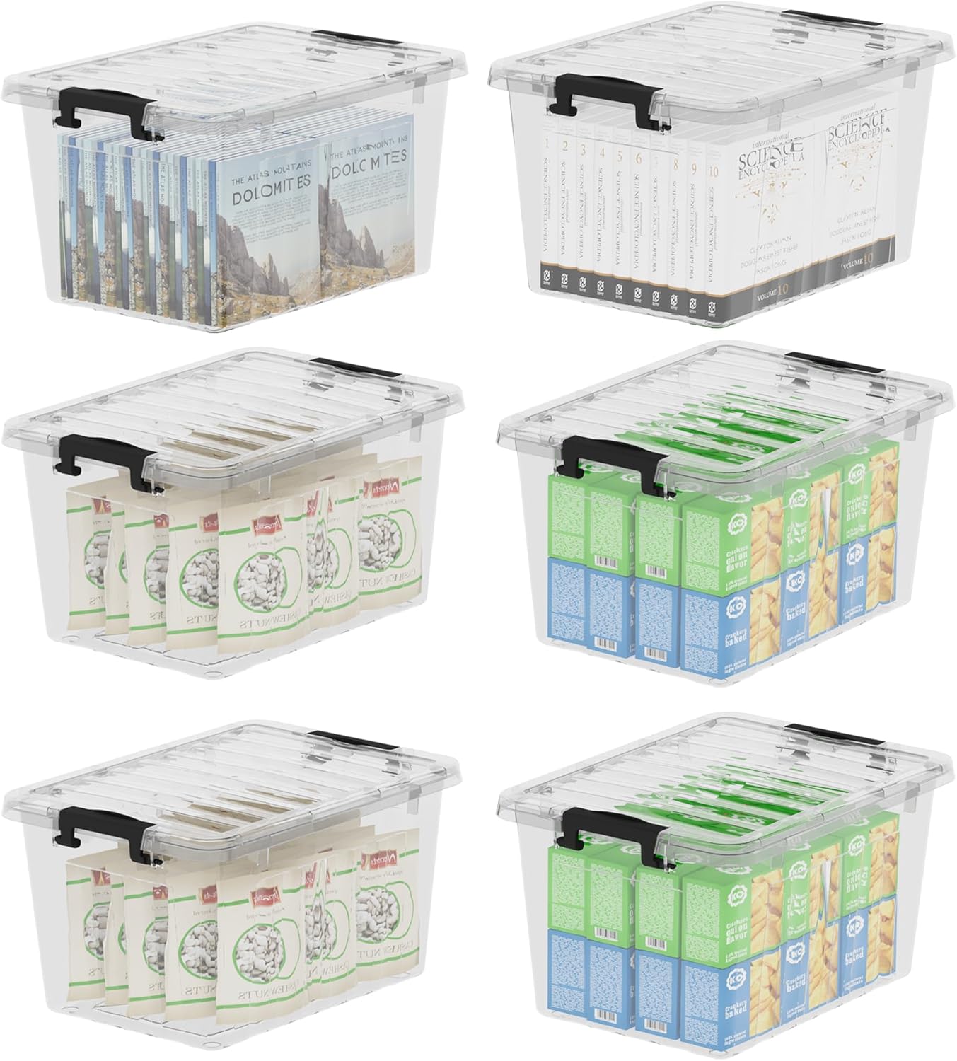 6 contenedores de almacenamiento de plástico de 18 cuartos de galón, caja de almacenamiento, paquete de 6, contenedor organizador con tapas