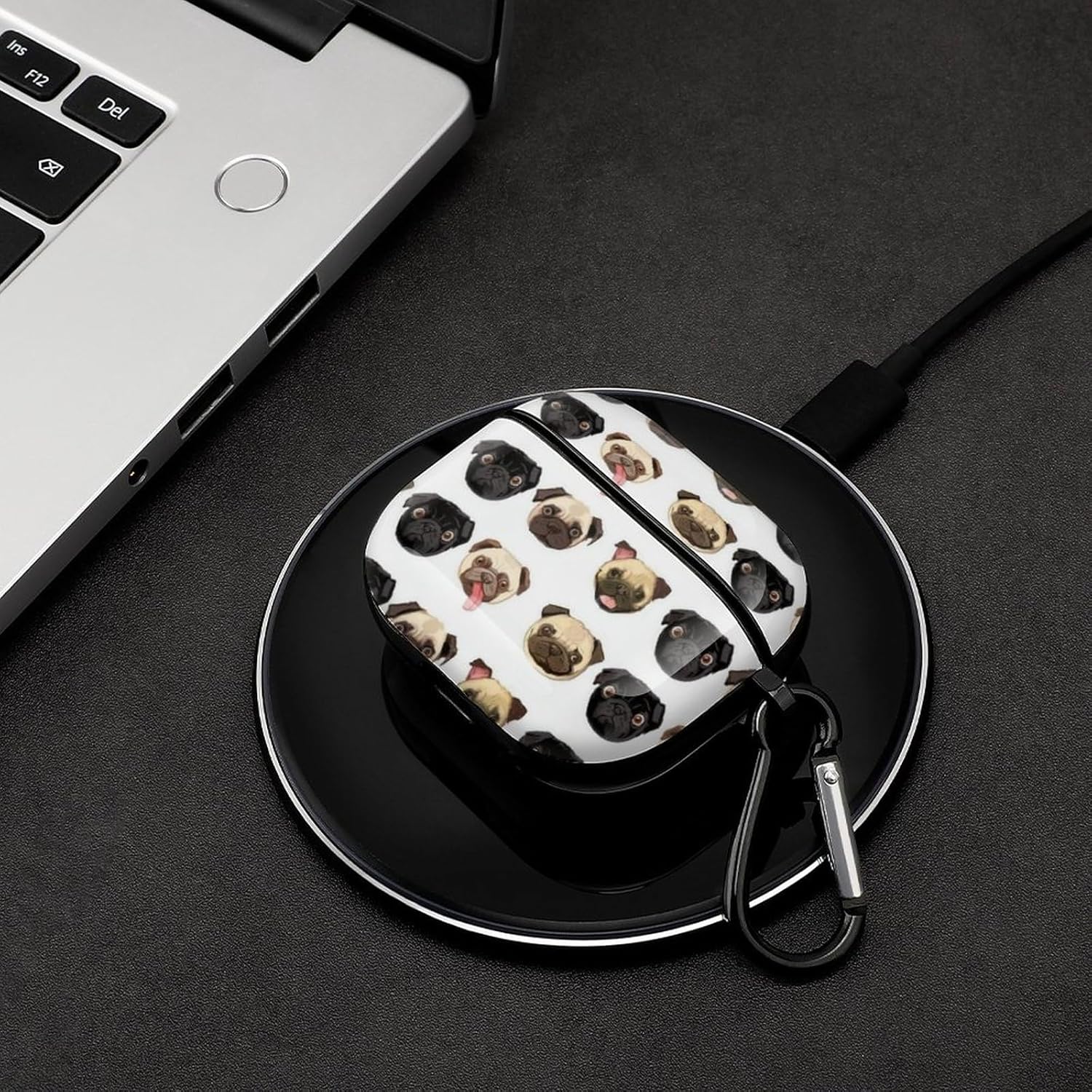 Funda para auriculares Bluetooth de Pug negro y amarillo para Airpods 3 PC, funda rígida con diseño de impresión completa, a prueba de caídas con