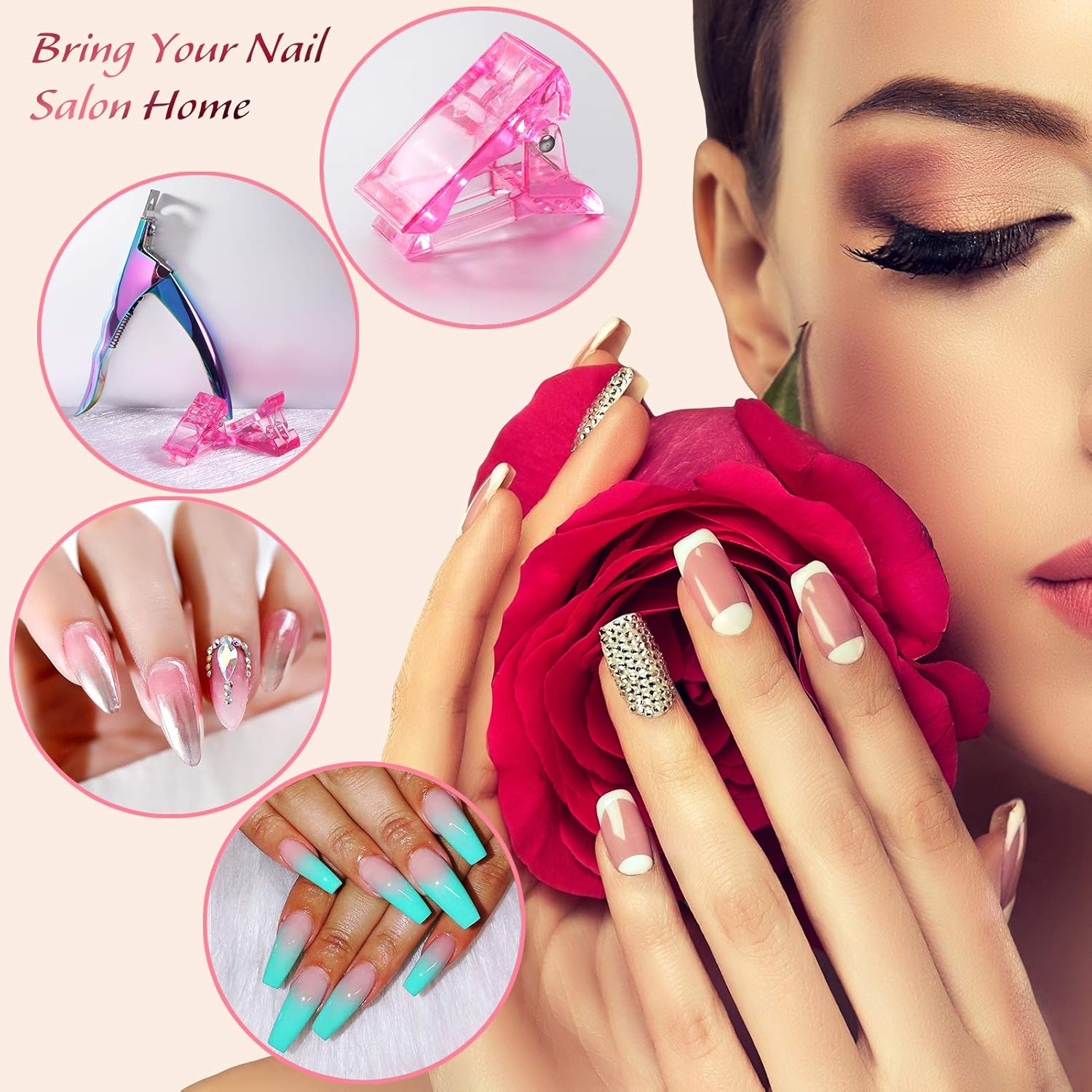 6 piezas de polygel de construcción rápida puntas de uñas clip rosa transparente extensión de dedo UV LED constructor puntas de uñas clips con 1