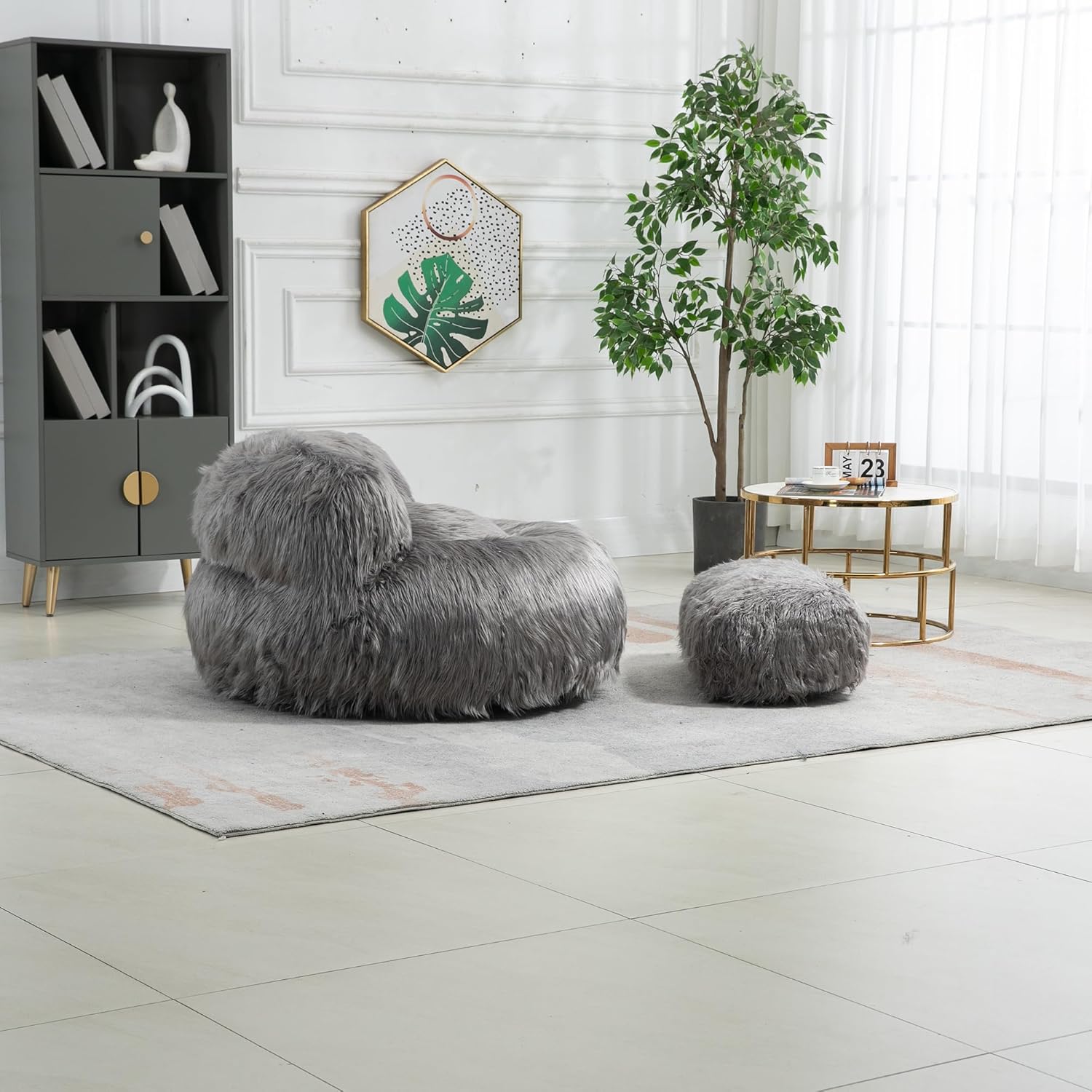 Yoglad Puf para adultos, sofá grande de felpa para juegos y sofá perezoso con otomana, relleno suave extra acogedor y tela peluda, muebles grandes y