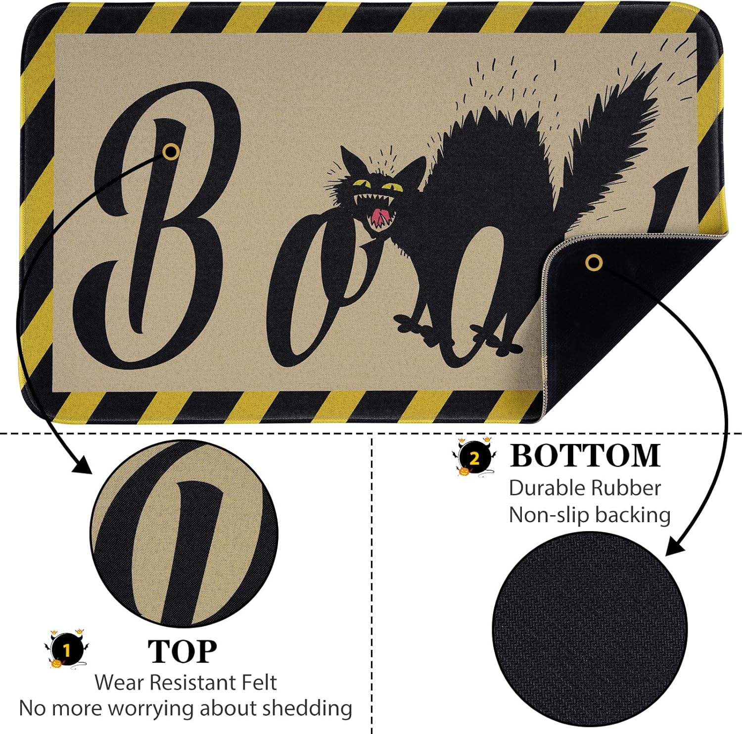ASPMIZ Tapetes de Halloween para puerta de exterior, tapetes de área para gatos, antideslizantes, lavables, tapetes absorbentes para puerta