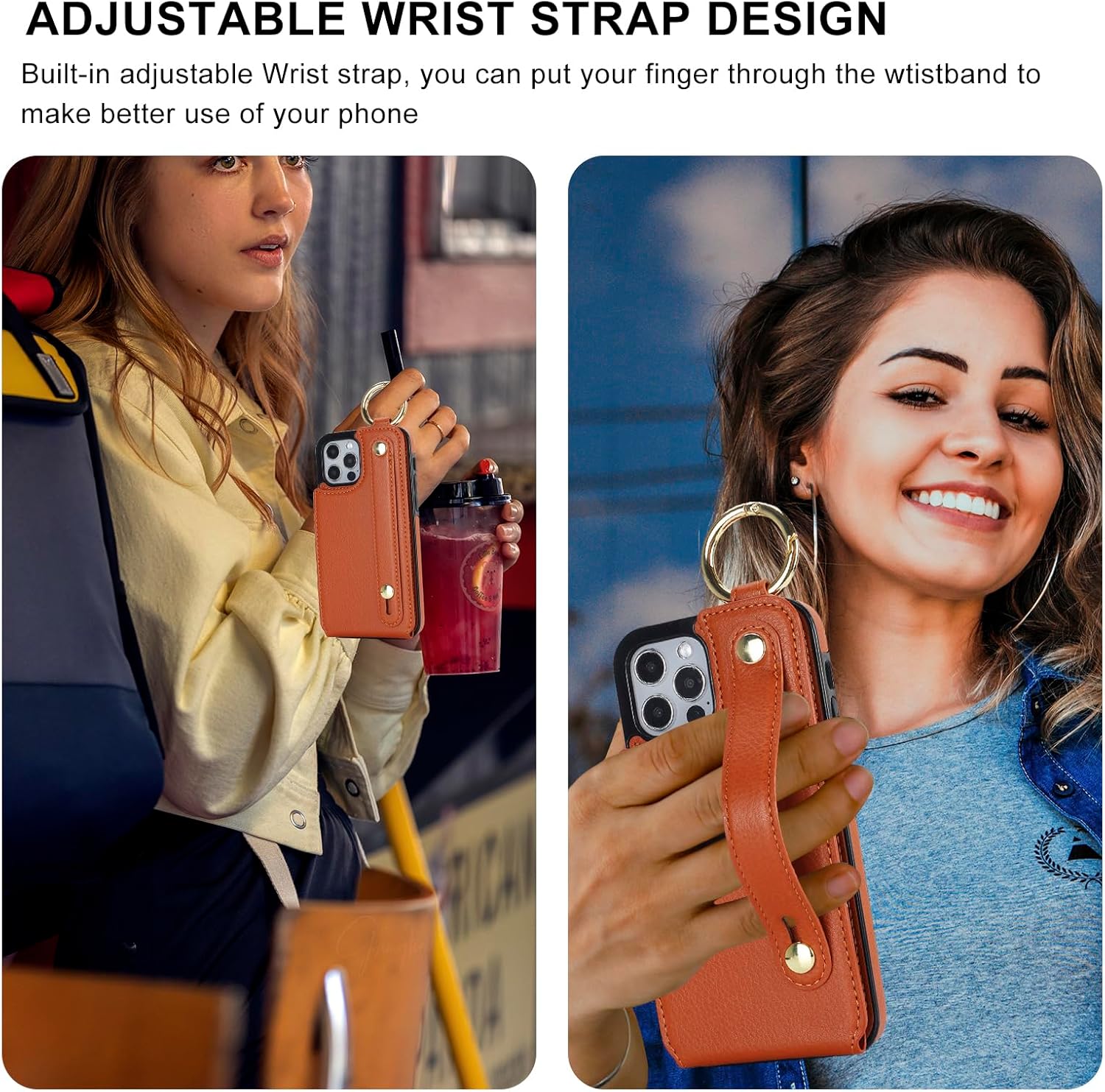 Folosu Funda tipo cartera para iPhone 1212 Pro con soporte para tarjetas, correa de mano para la muñeca, soporte de bucle, bloqueo RFID, anillo de
