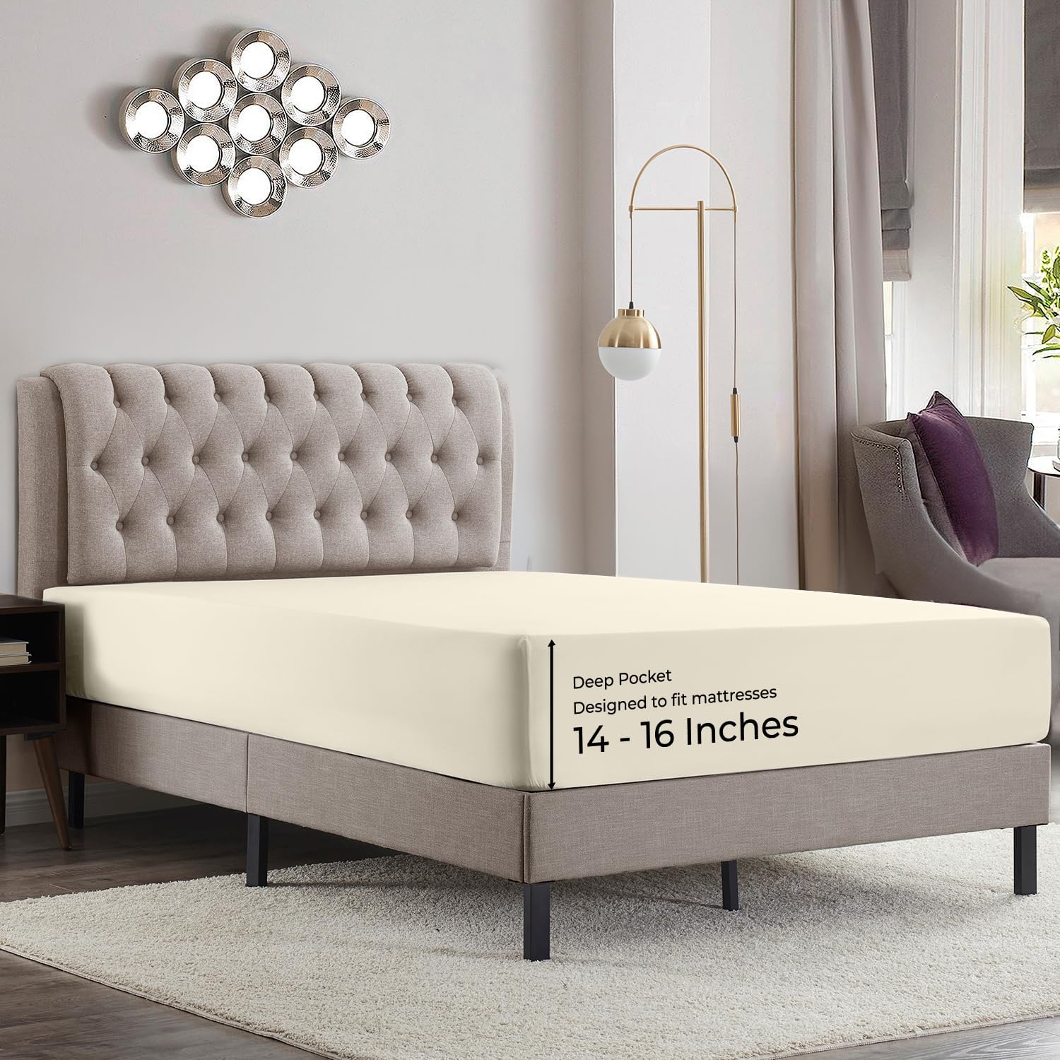 Sábanas de cama individual XL  Sábana bajera ajustable de 14 a 16 pulgadas individual XL  Sábana bajera súper suave individual XL  Sábanas bajeras