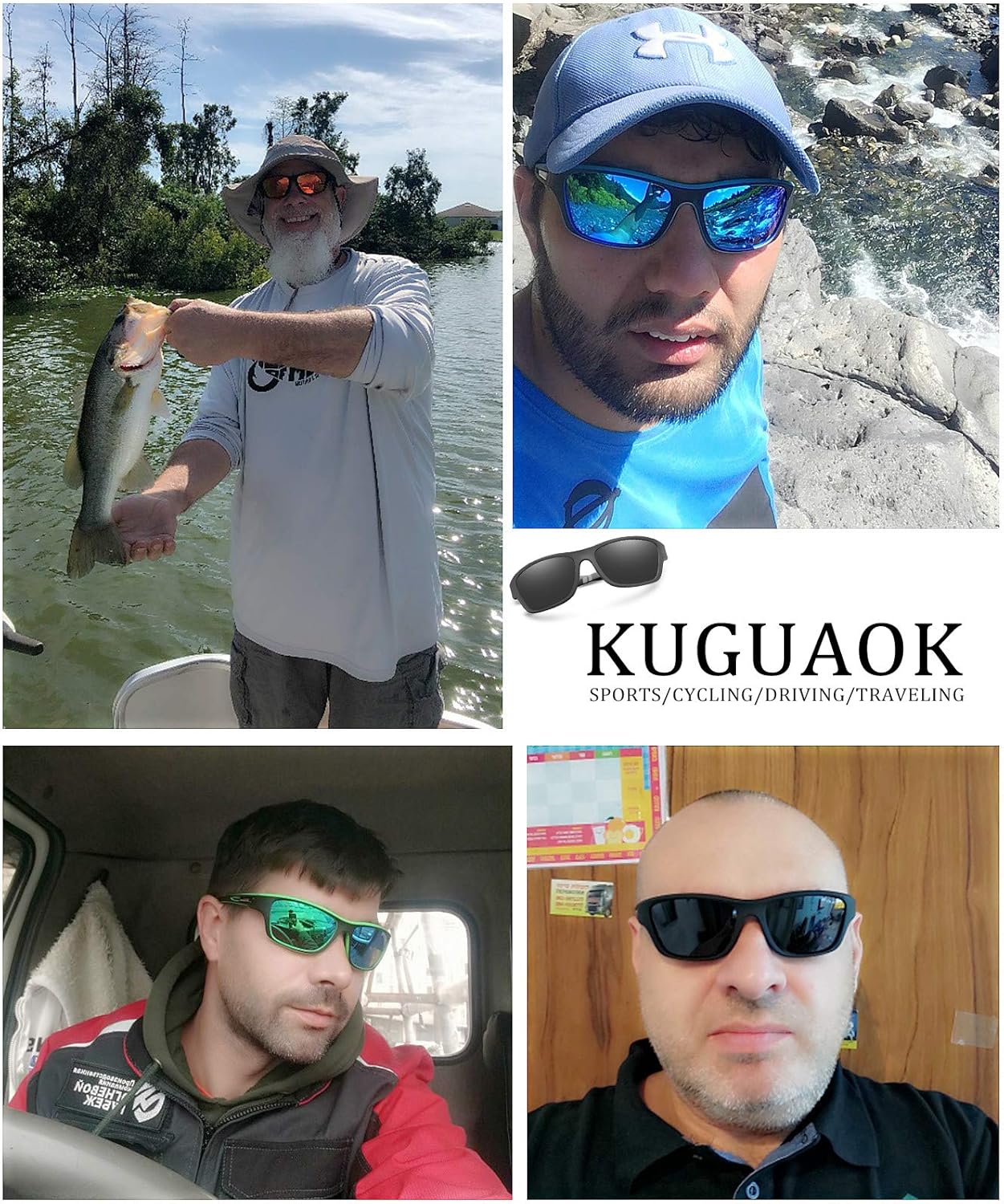 KUGUAOK Gafas de sol deportivas polarizadas para hombres, para conducir, ciclismo, pesca, gafas de sol 100% con protección UV