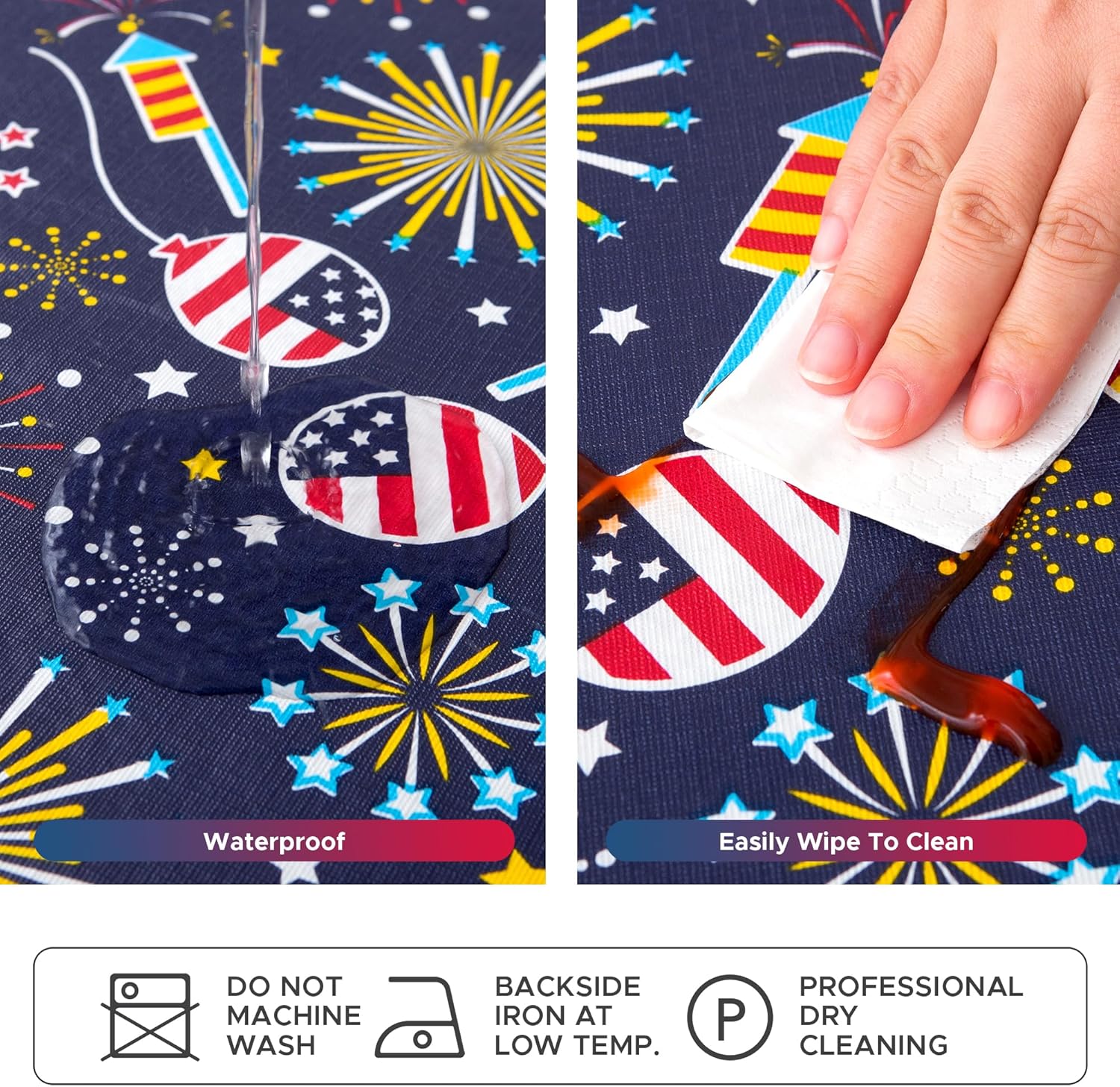 4th of July Table Cloth Vinyl Tablecloth 60×84 Inch Rectangular-Plastic Memorial Day Table Cover Printed with Fireworks and Balloons for Patriotic