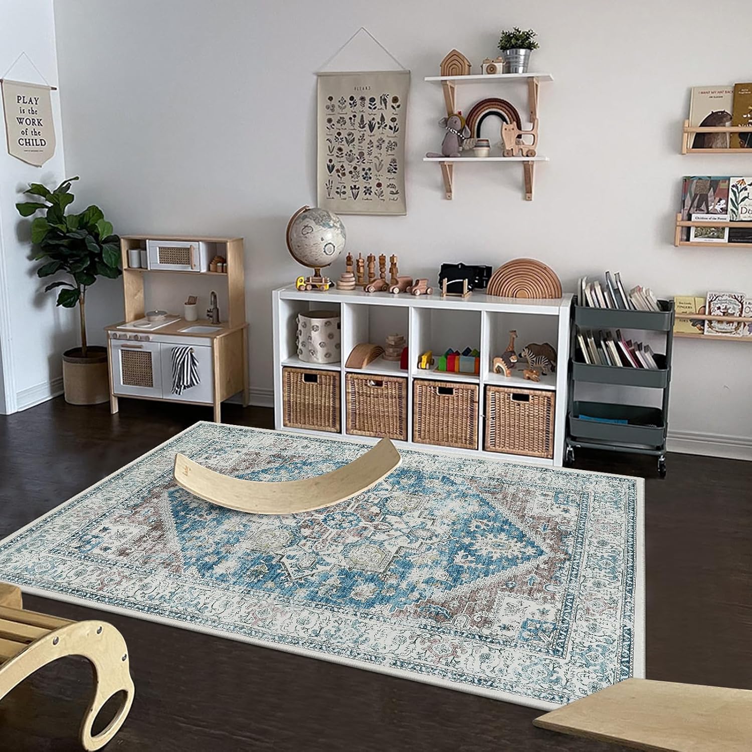 LIVEBOX Alfombra lavable de 5 x 8 pies, alfombra bohemia grande para sala de estar, alfombra vintage antideslizante para interiores, para