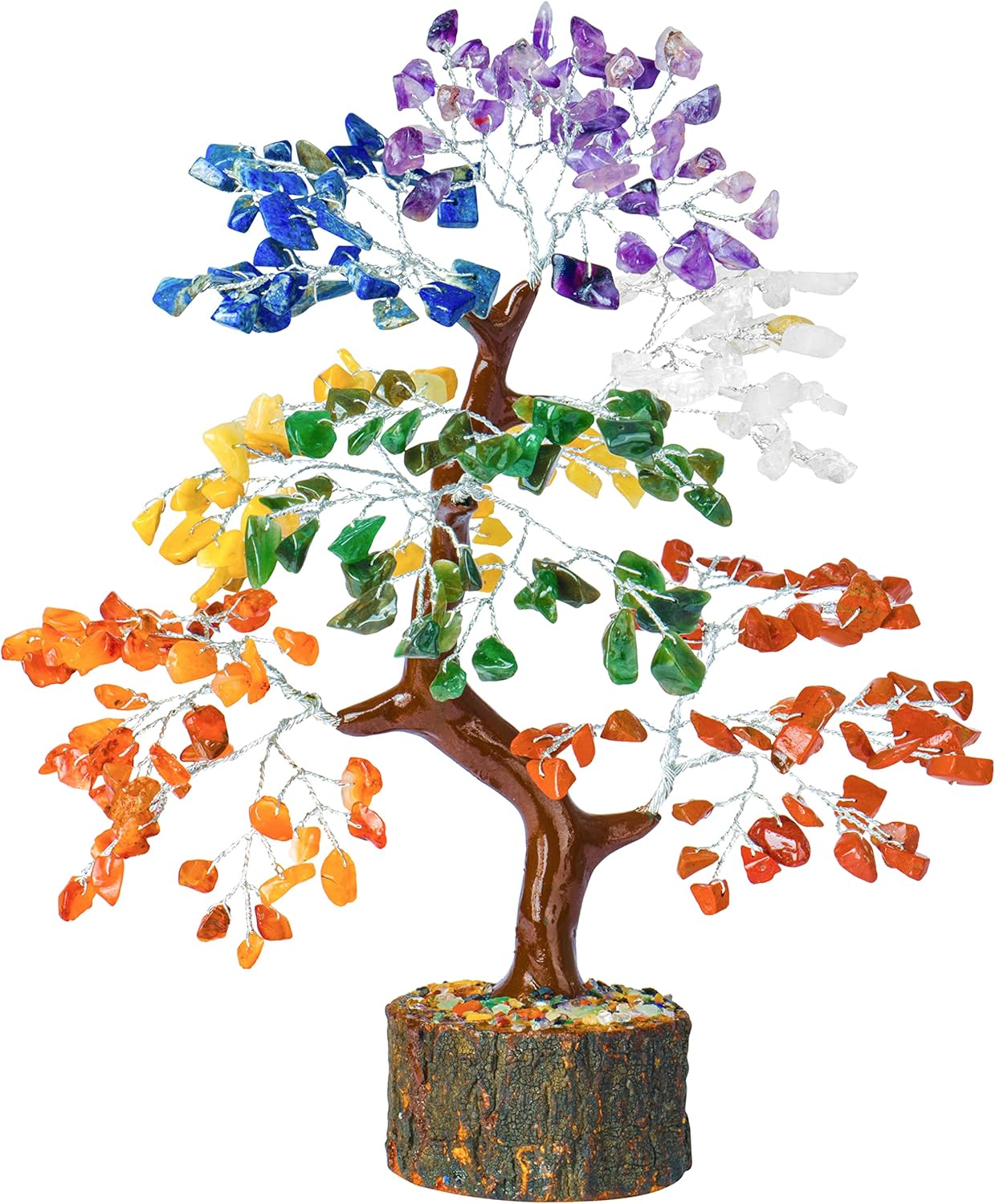 PREK Árbol de dinero bonsái con piedras preciosas naturales de 7 chakras para sanación de reiki, buena suerte, regalo de decoración de oficina en