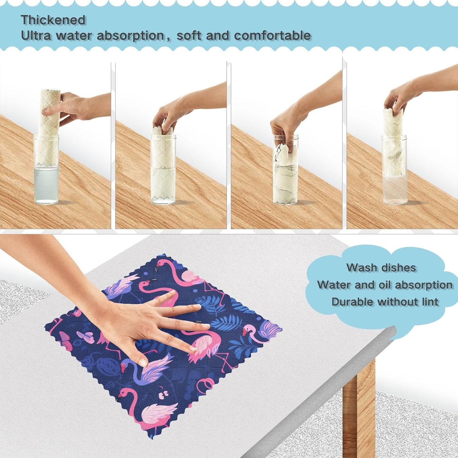 Toalla absorbente de microfibra rosa y azul Flamingo Juego de toallas de té de vacaciones Terry paño de cocina toallas de mano colgantes