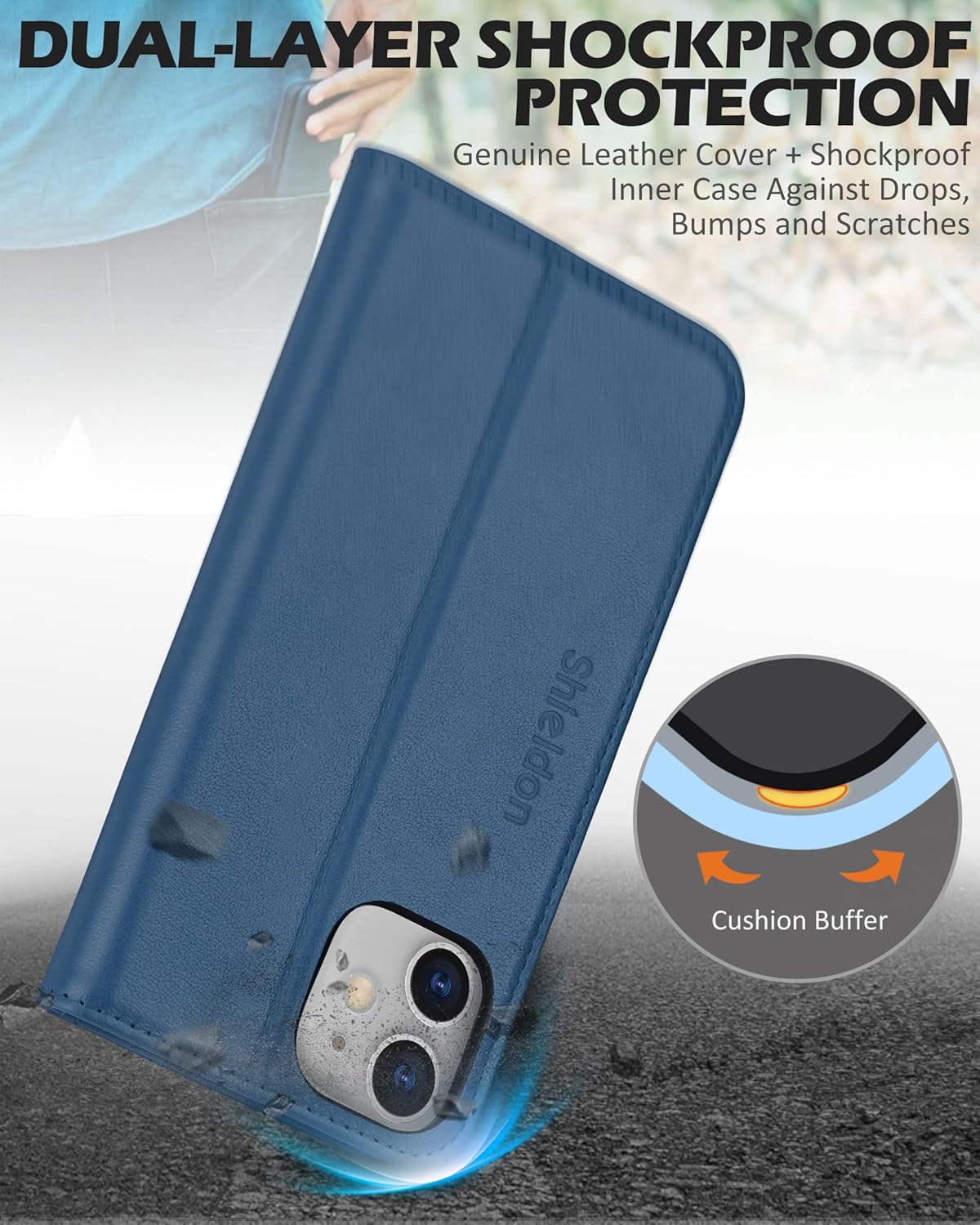 SHIELDON – Funda para iPhone 1212 Pro, cuero genuino, cubierta magnética, tarjetero con bloqueo RFID, kickstand, funda protectora a prueba de