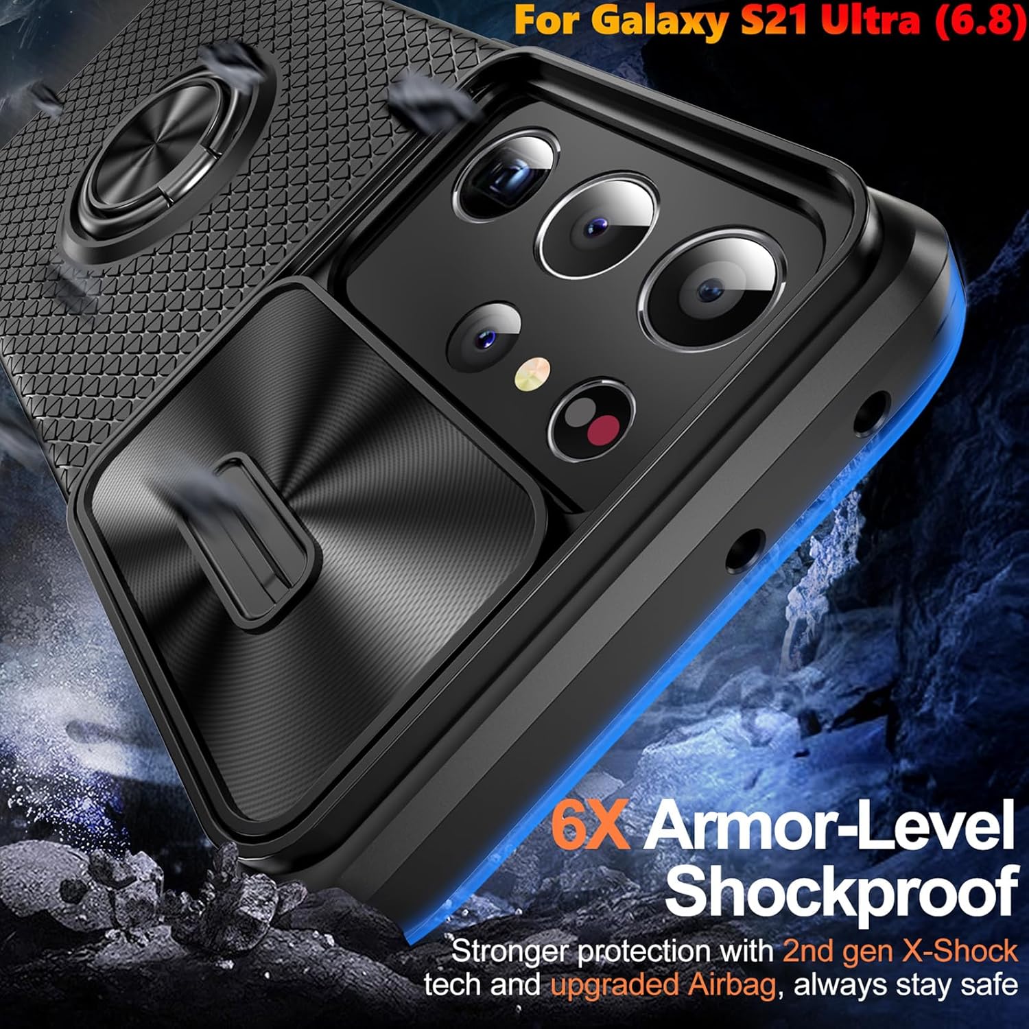 Funda de teléfono con textura antideslizante para Samsung Galaxy S21 Ultra de 6.8 pulgadas, protección de privacidad para cámara deslizante con