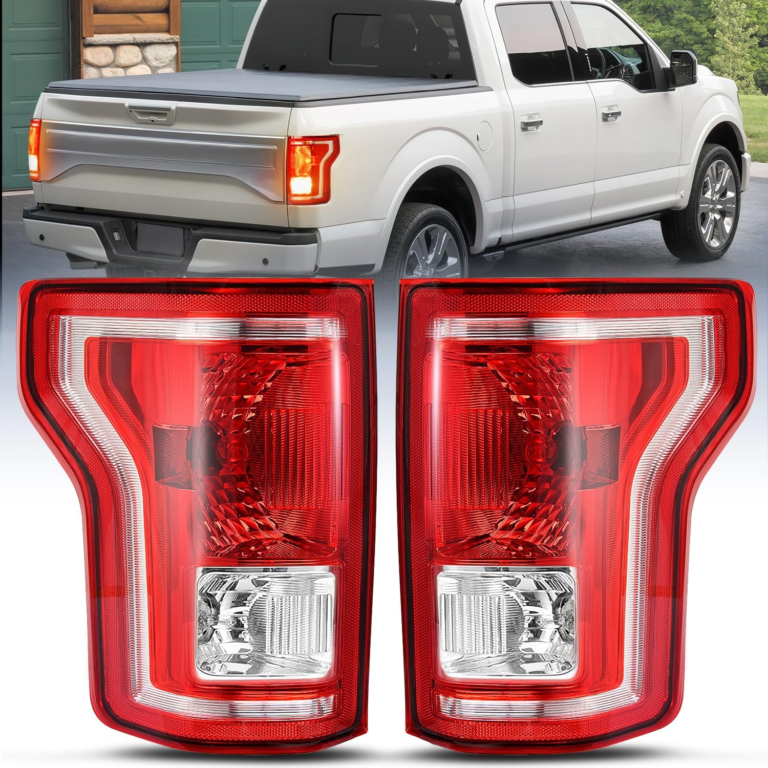 Nilight Conjunto de luz trasera compatible con Ford F150 F-150 2015 2016 2017 de repuesto de lámpara trasera estilo OE con bombillas y arnés, 2 años