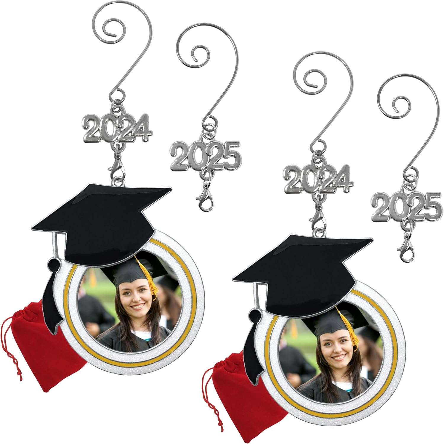 Adorno de fotos de Navidad de graduación para 2024 y 2023  Diseño de sombrero de graduación Felicitaciones para estudiantes de último año bolsas de