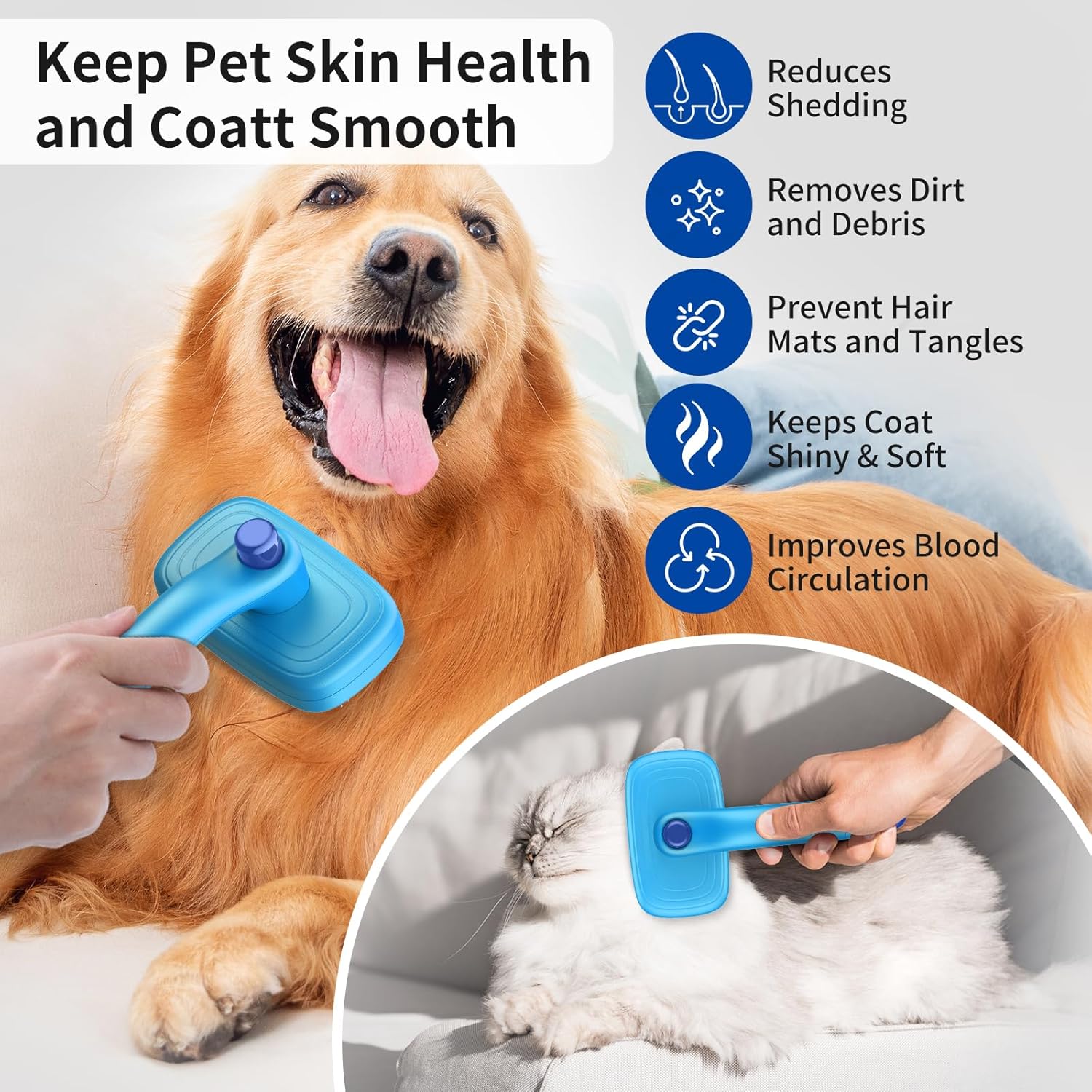 Cepillo deslizante autolimpiante para quitar y asear perros y gatos de pelo largo y corto, cepillo retráctil para mascotas con herramienta removedor