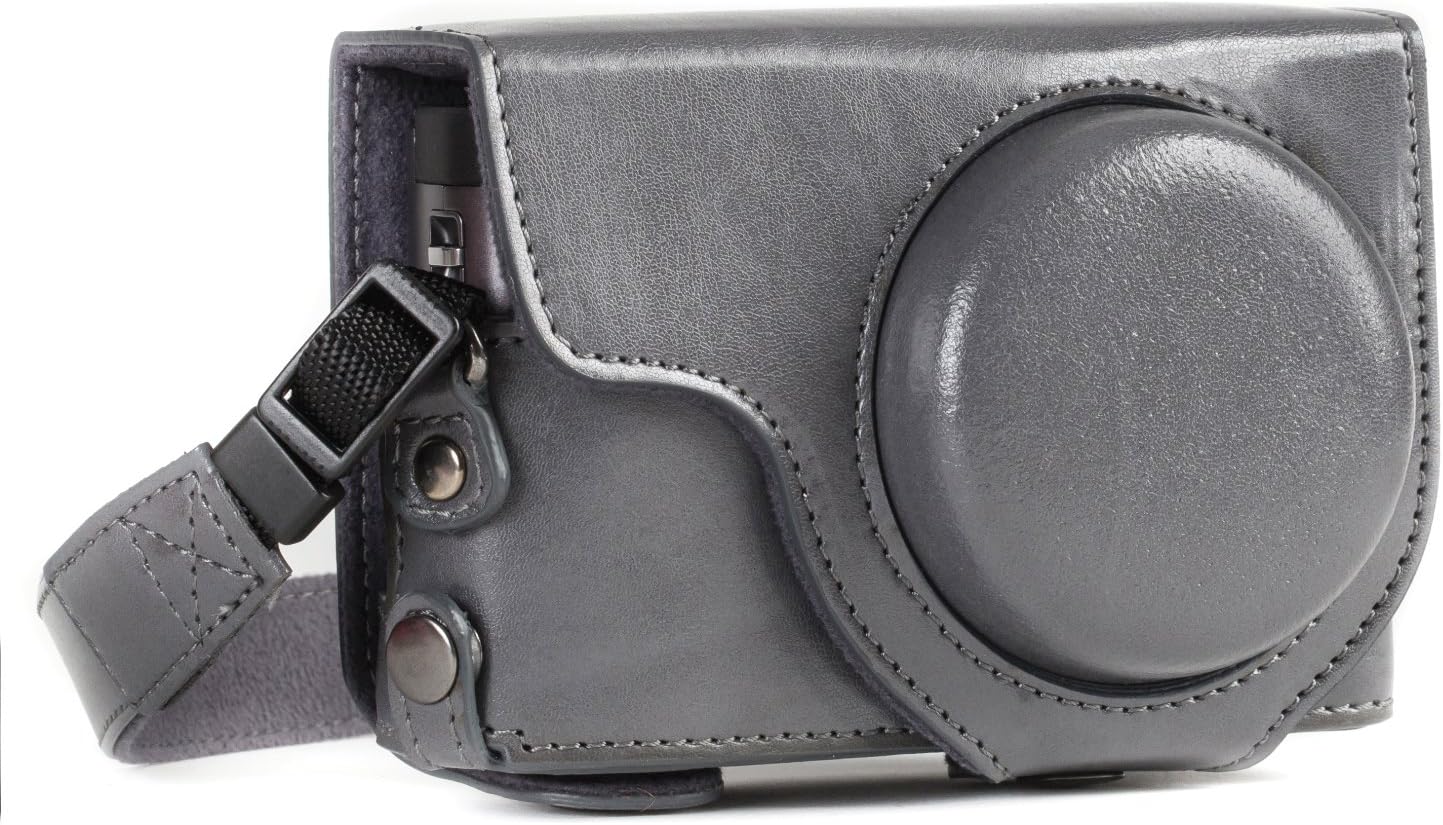 MegaGear MG1261 Ever Ready – Funda de piel para cámara compatible con Panasonic Lumix DC-ZS80, DC-ZS70, DC-TZ95, DC-TZ90, color gris