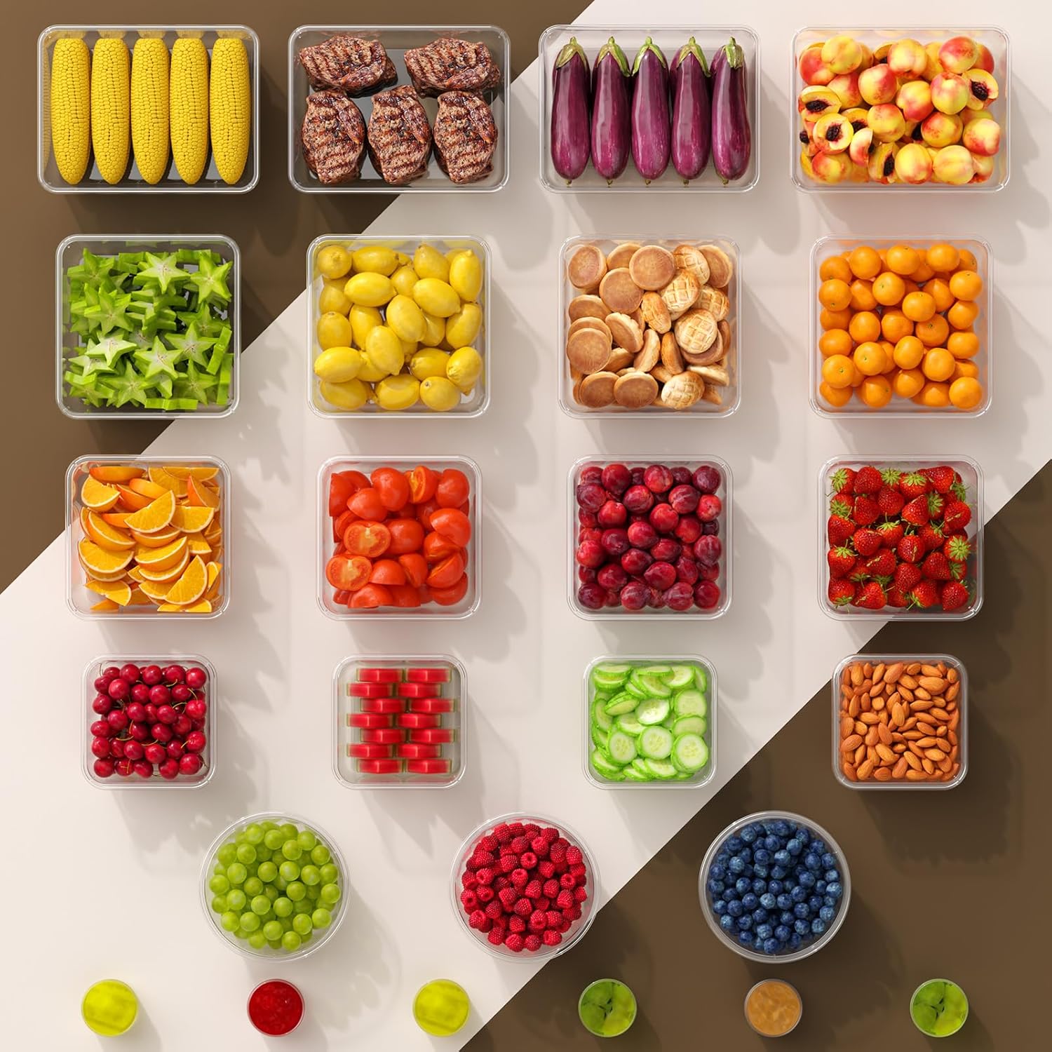50 recipientes grandes de almacenamiento de alimentos con tapas herméticas (25 contenedores y 25 tapas), organización de cocina, preparación de