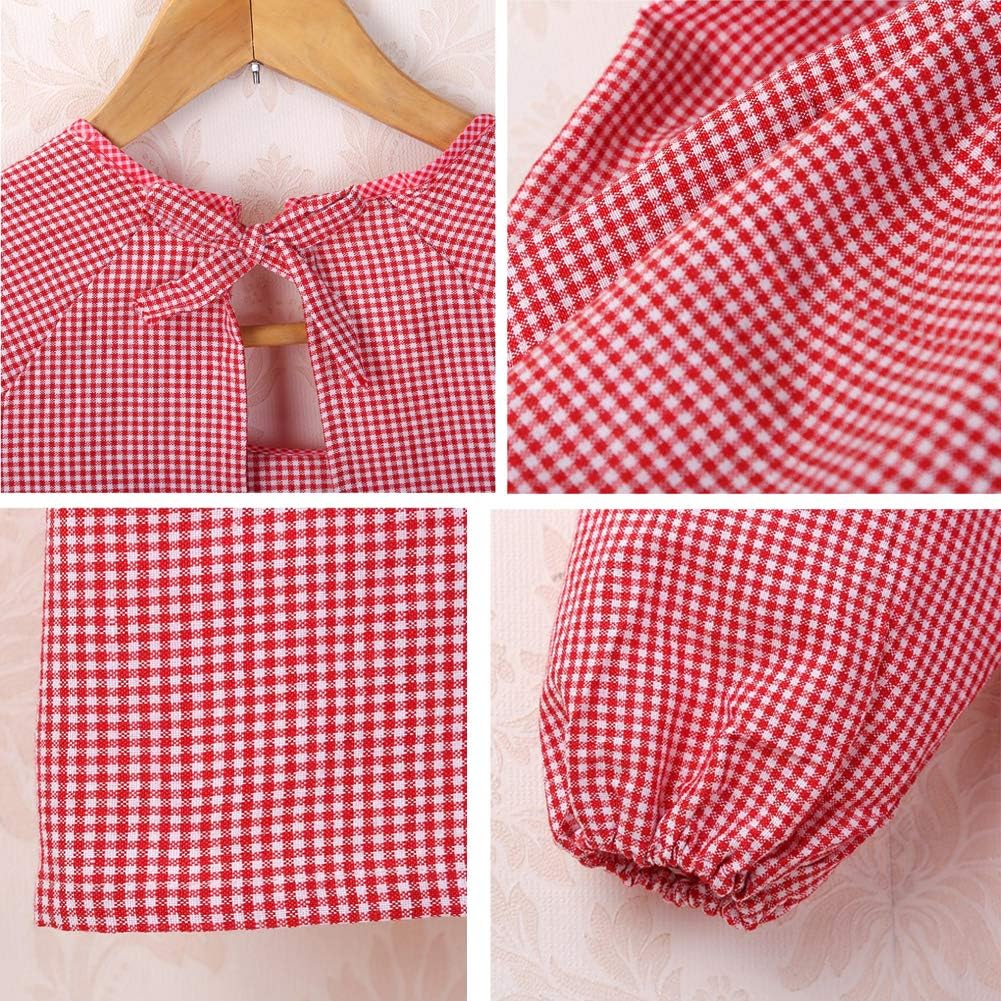 Gieyhm Delantal de manga larga a rayas a cuadros con bolsillos Delantal de cocina impermeable para cocinar y hornear