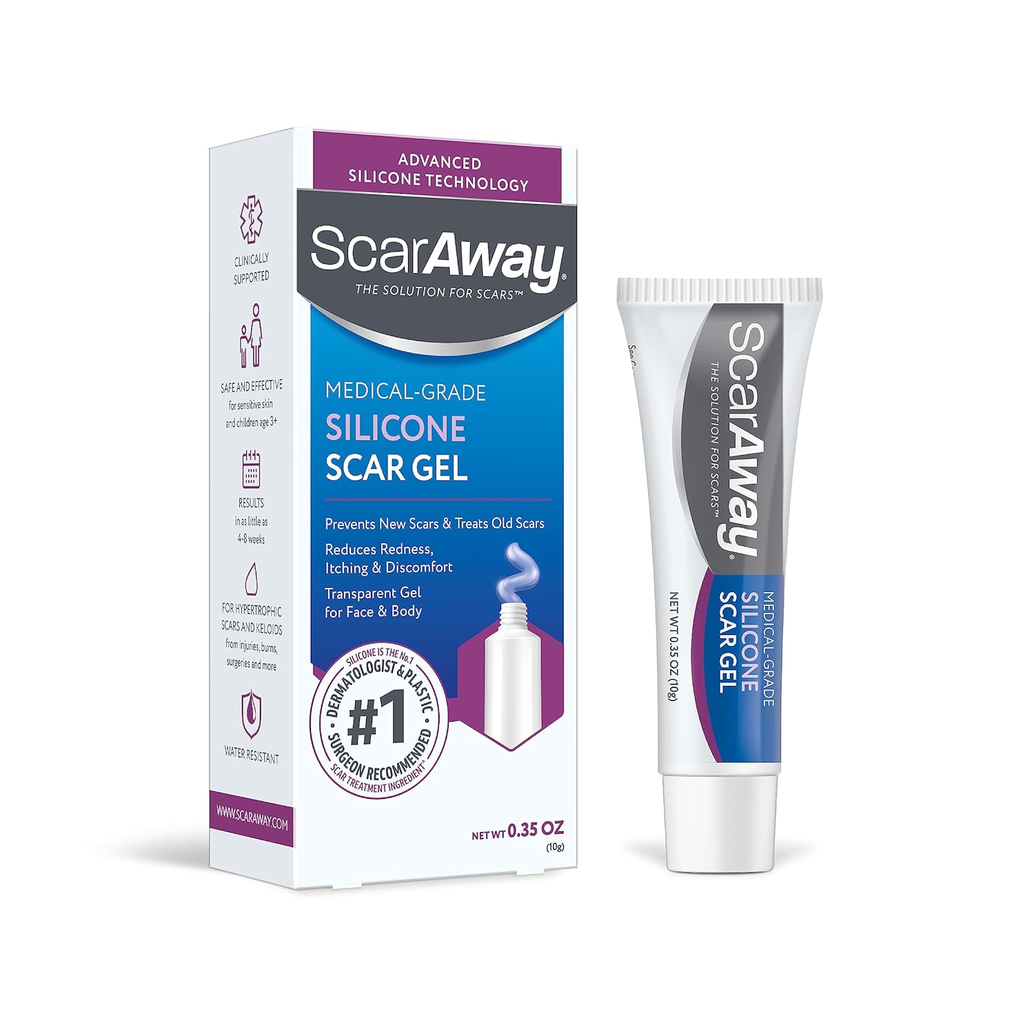 ScarAway Gel de silicona para cicatrices, ayuda a mejorar el tamaño, el color y la textura de las cicatrices hipertróficas y queloides de lesiones,