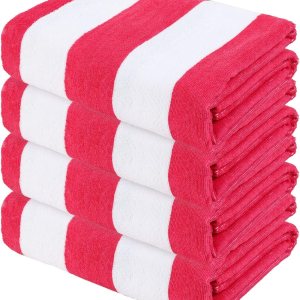 Exclusivo Mezcla Paquete de 4 toallas de playa grandes para niños y adultos, juego de toallas de playa de microfibra a rayas para piscina (rosa, 30 Exclusivo Mezcla Paquete de 4 toallas de playa grandes para niños y adultos, juego de toallas de playa de microfibra a rayas para piscina (rosa, 30