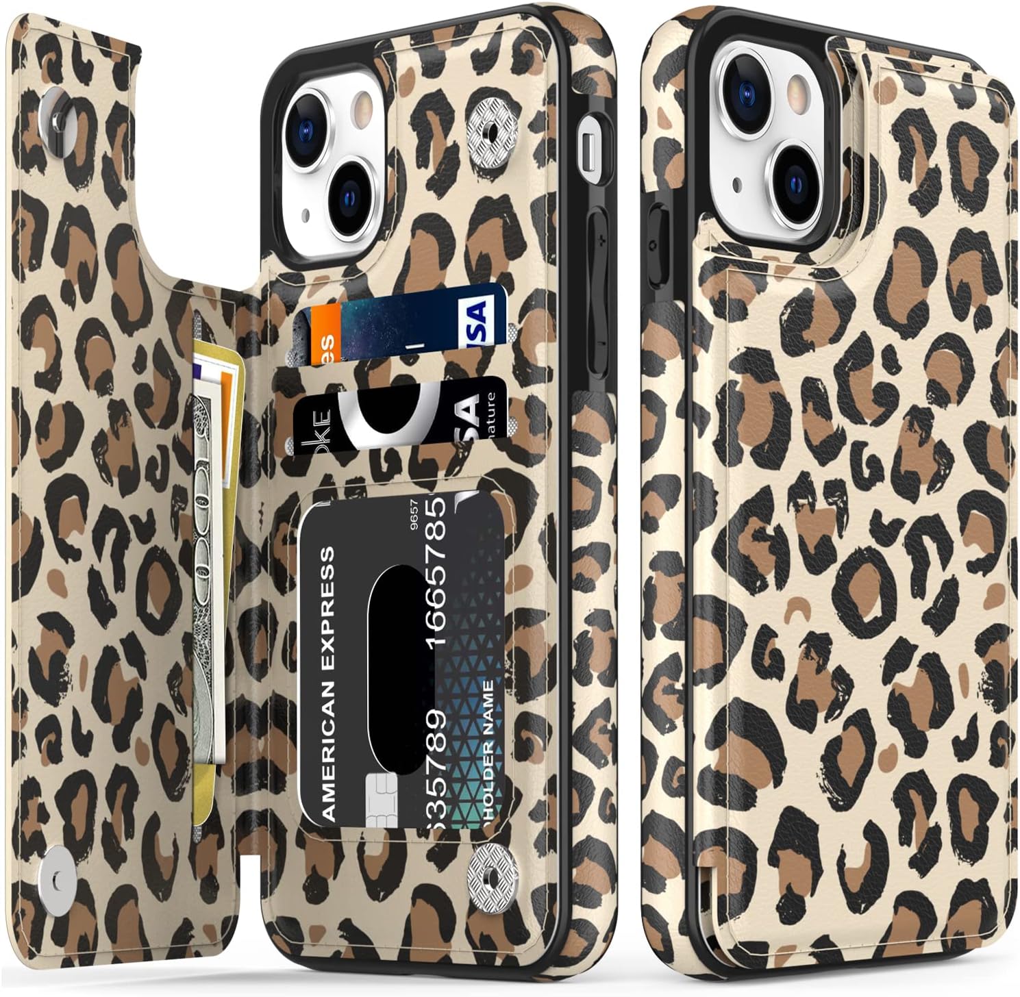 LETO Funda para iPhone 15 con tapa tipo cartera de cuero tipo folio, diseños de flores de moda, ranuras para tarjetas, función atril, funda
