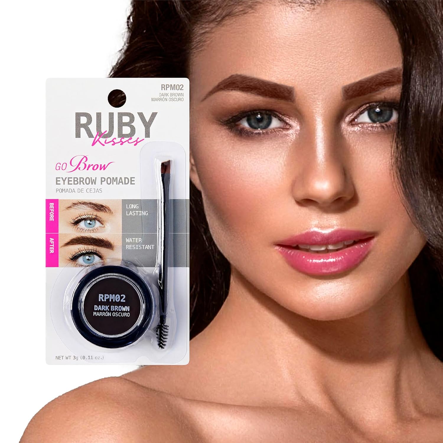 Ruby Kisses Go Brow Pomada para cejas resistentes al agua de larga duración a prueba de manchas (marrón oscuro)