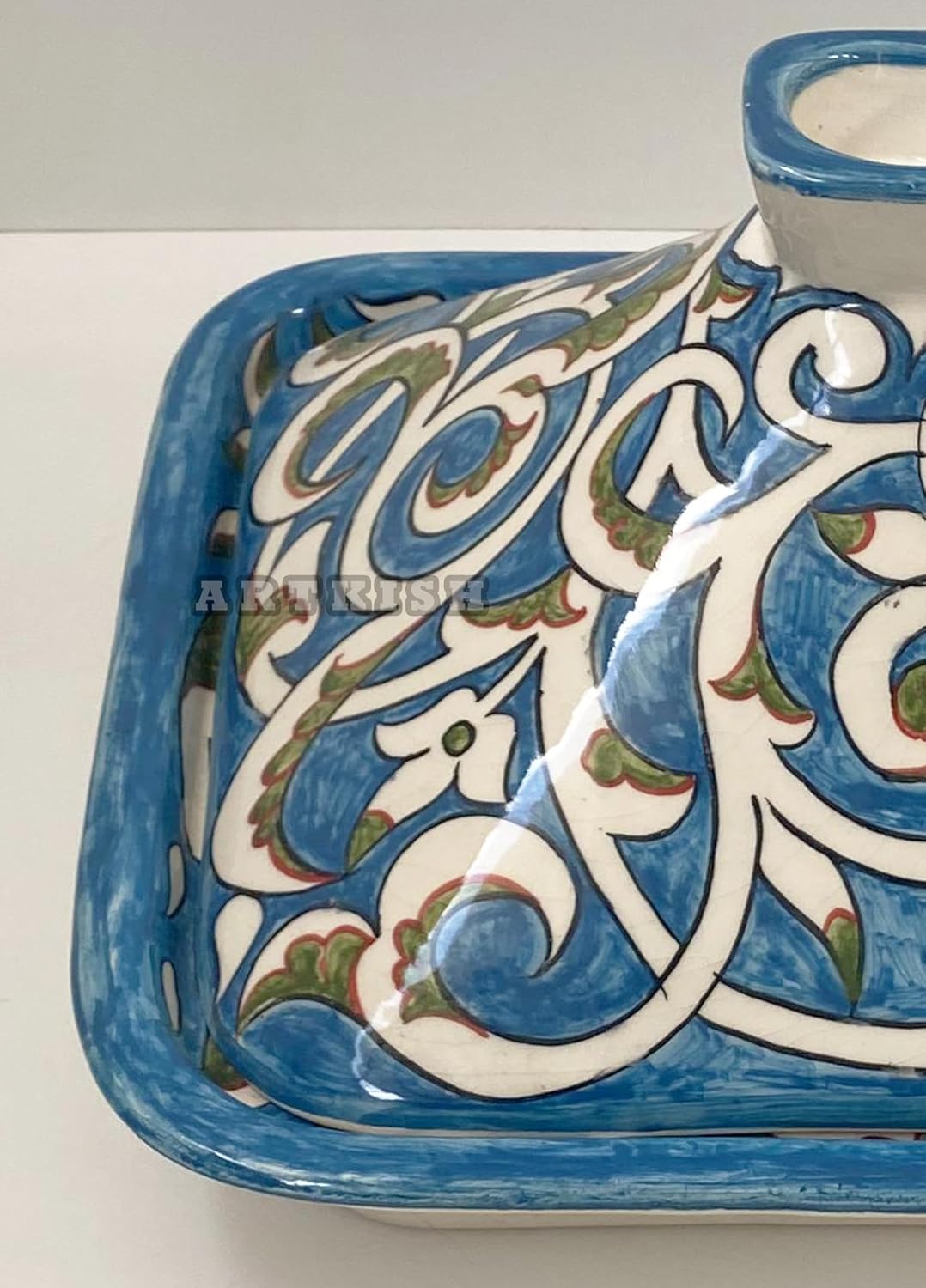 Square Handmade and Hand painted Moroccan Pottery Tagine Pot for Housewarming Gift – Ceramic Pots For Cooking and Stew Casserole Slow Cooker –